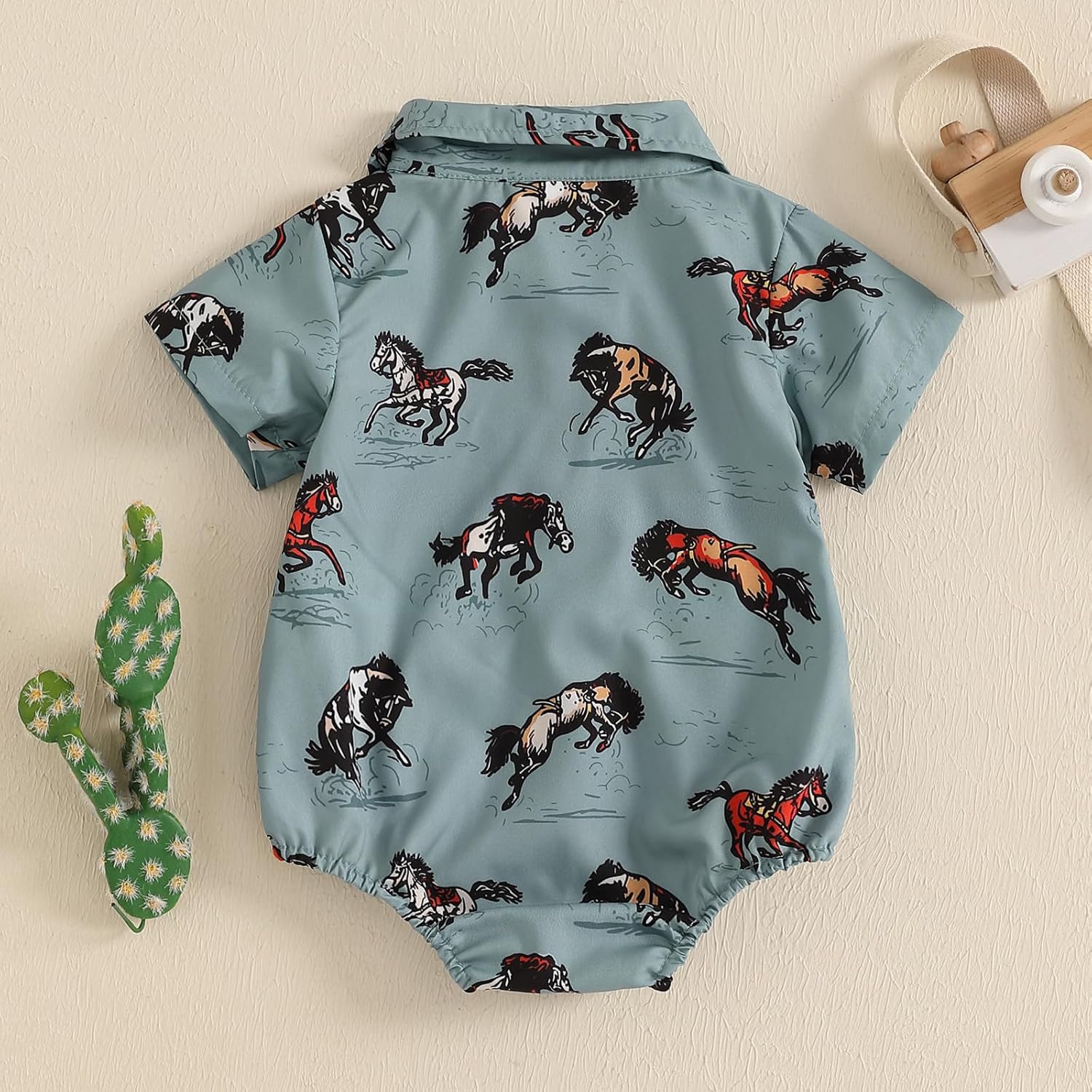 Western Baby Boy Clothes Cowboy Shirt Romper Short Sleeve Onesie Button Down Bodysuit Infant Summer Gentleman Outfit - Image 4