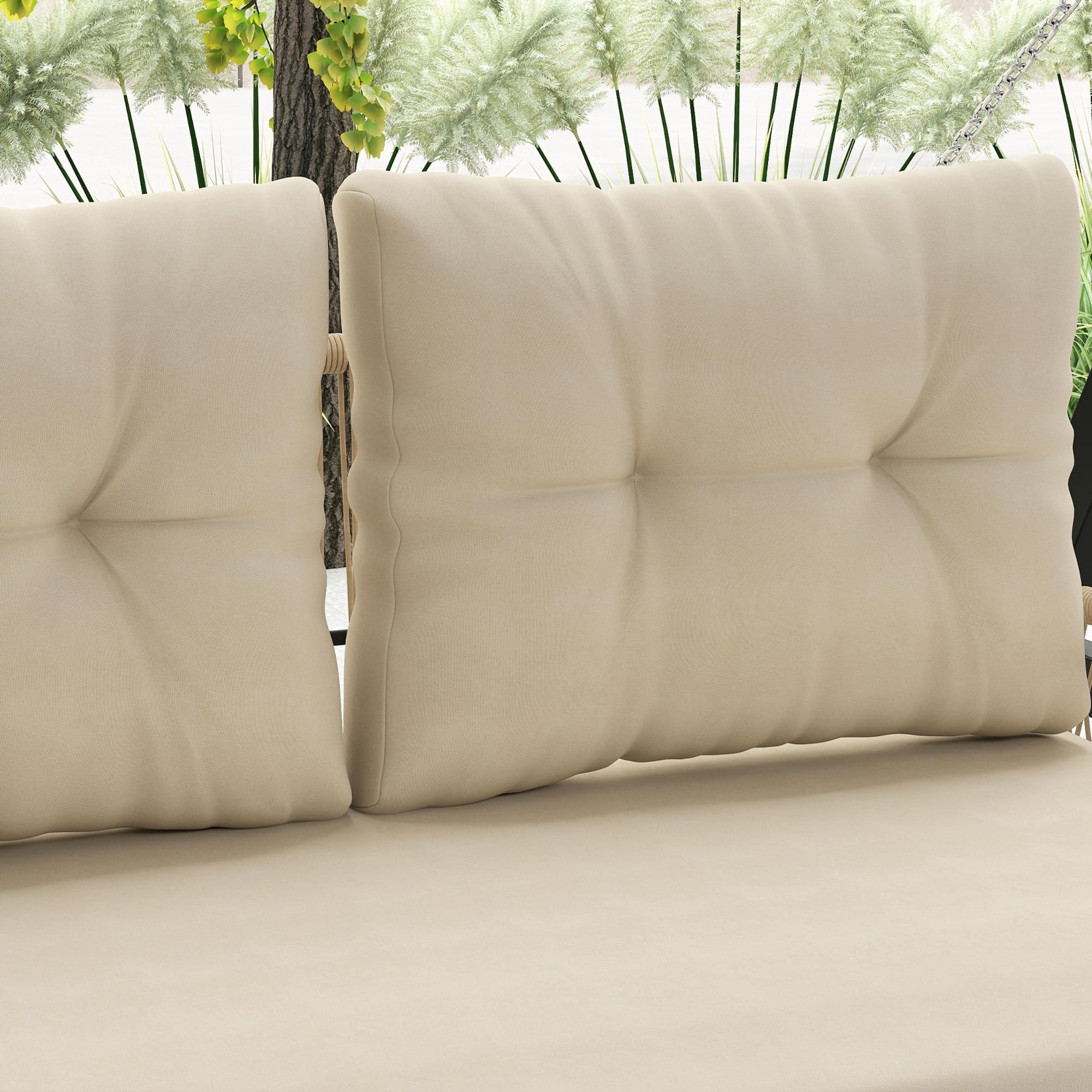 Outsunny Balancelle de Jardin en Résine Tressée 2 Places avec Coussins Amovibles, Charge 240 kg, 115x66x44cm, Beige