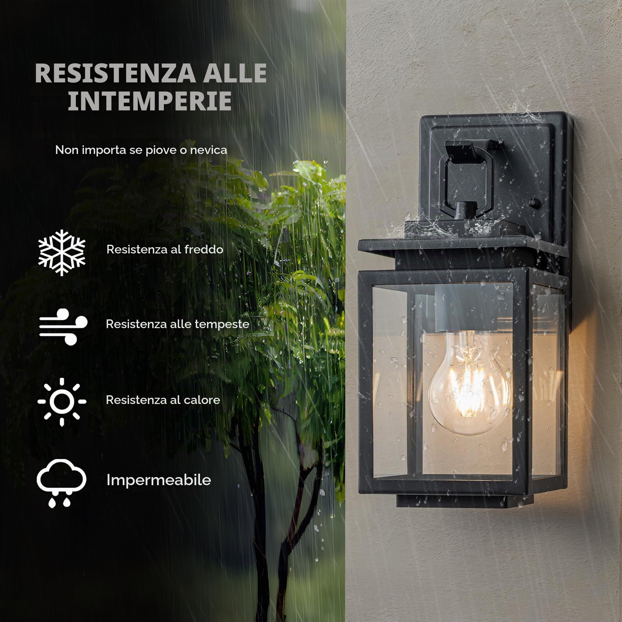 FTL Lampade da Esterno E27, Portico Applique da Esterno, Moderno Lanterna da Parete per Giardino, IP44 Impermeabile Luci da Esterne a Parete, Applique a Muro Della Porta Anteriore per Terrazza, Nero