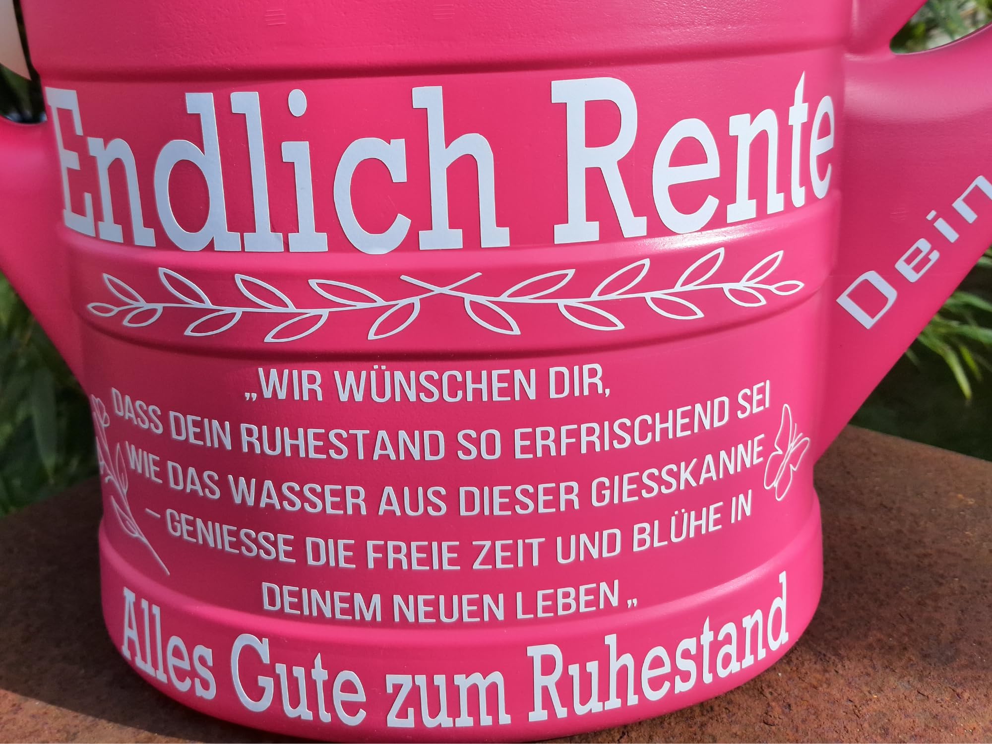 Gießkanne 10 L Rentnerin Rente PINK Abschiedsgeschenk, Geschenkgießkanne zum Renteneintritt in den Ruhestand