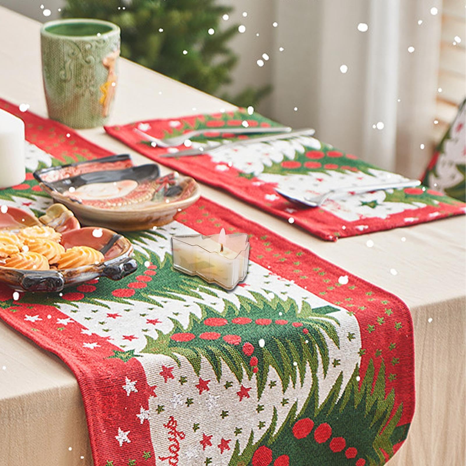 Generic Christmas Tree Scented Tea Candles - Berliner Girl Scent | Hand Painted | Paraffin + Soy Wax | Small Jar | Christmas Eve