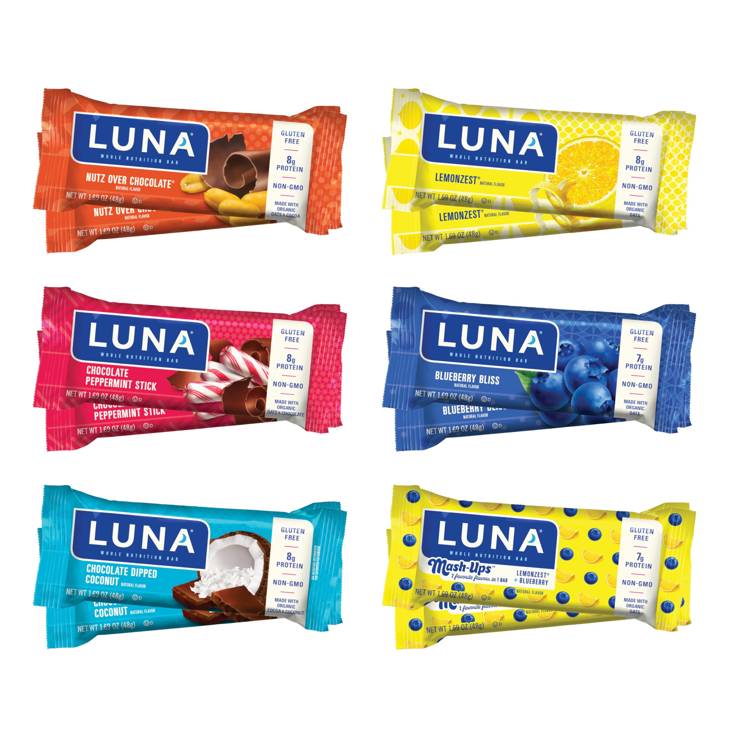 LUNA Bar Variety Pack: Gluten-Free, Non-GMO Snack Bars with Organic Oats (12 Count)