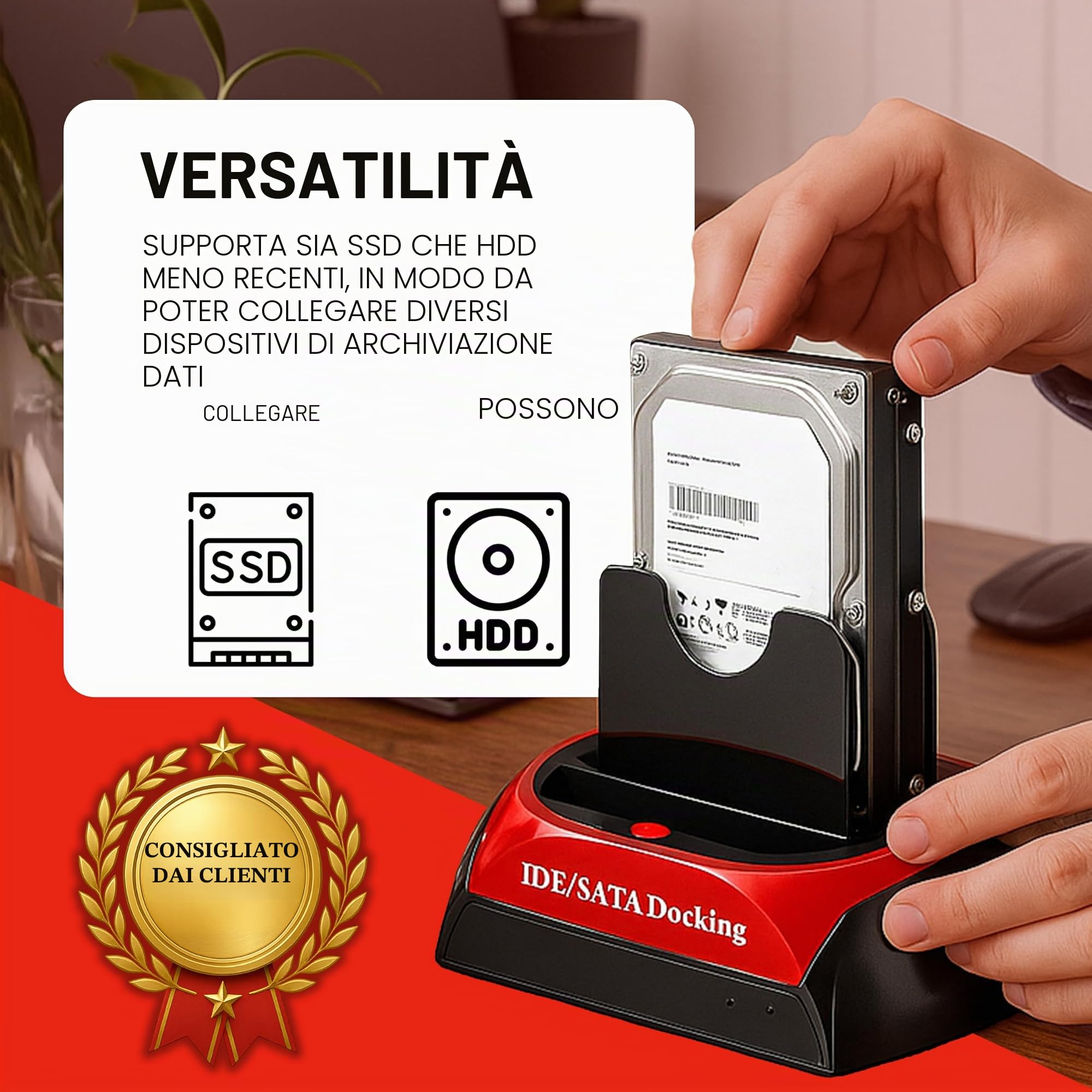 Retoo Docking Station SSD/HDD 2.5 o 3.5 Pollici, USB a IDE SATA I/II/III Dual-Bay Hard Disk, Funzione Clonazione per Dischi Rigidi Offline, nero