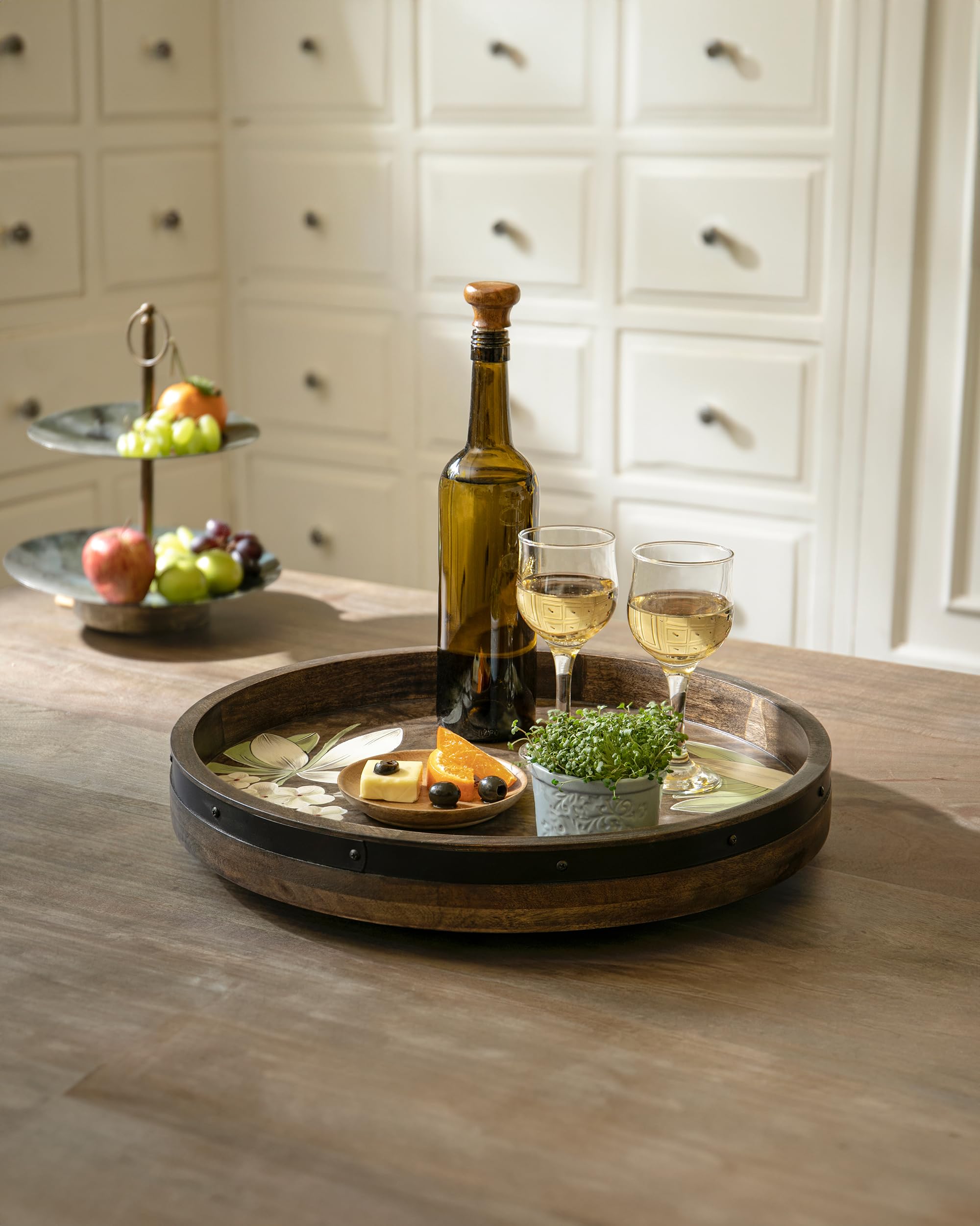 - Ellementry Mango Wood Frangipani Lazy Susan (Brown)