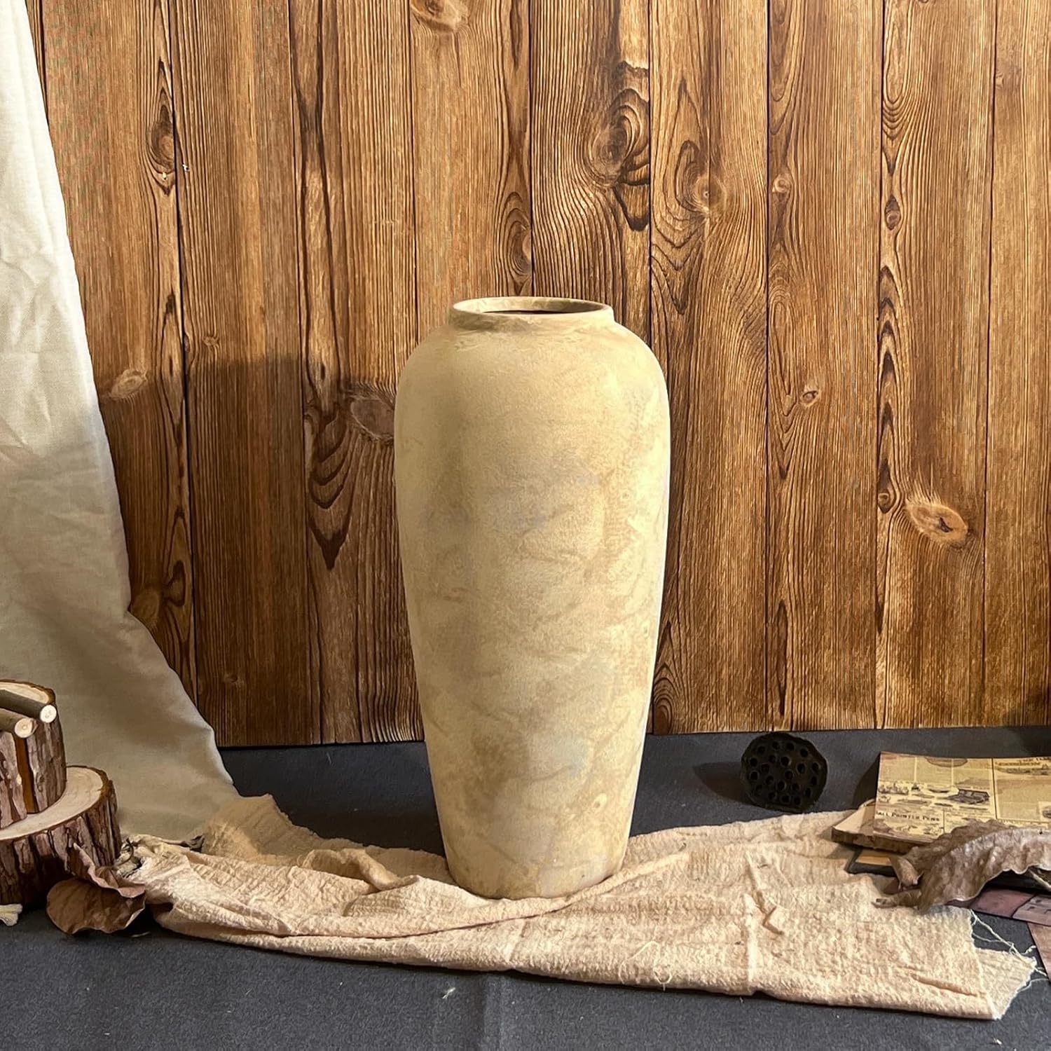 15 Inch Farmhouse Decor Ceramic Rustic Vase,Beige Handmade Flower Vases for Centerpieces,Pottery Vase for Living Room,Kitchen & Bedroom Decor,Vintage Ceramic Vases for Wedding