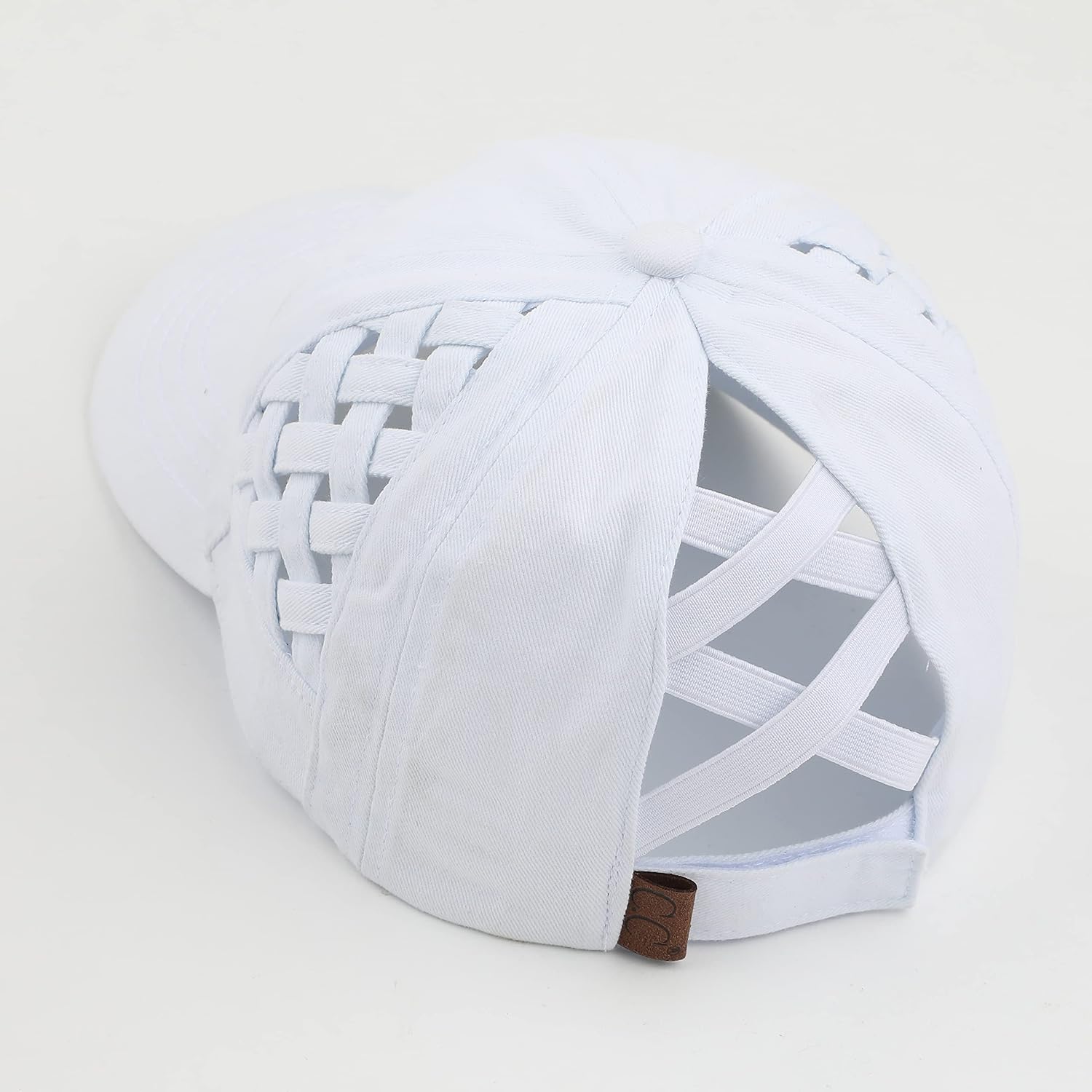 C.C Exclusives Washed Cotton Denim Basket Weave Criss-Cross Ponytail Baseball Cap Bundle Hair Tie (BT-922)