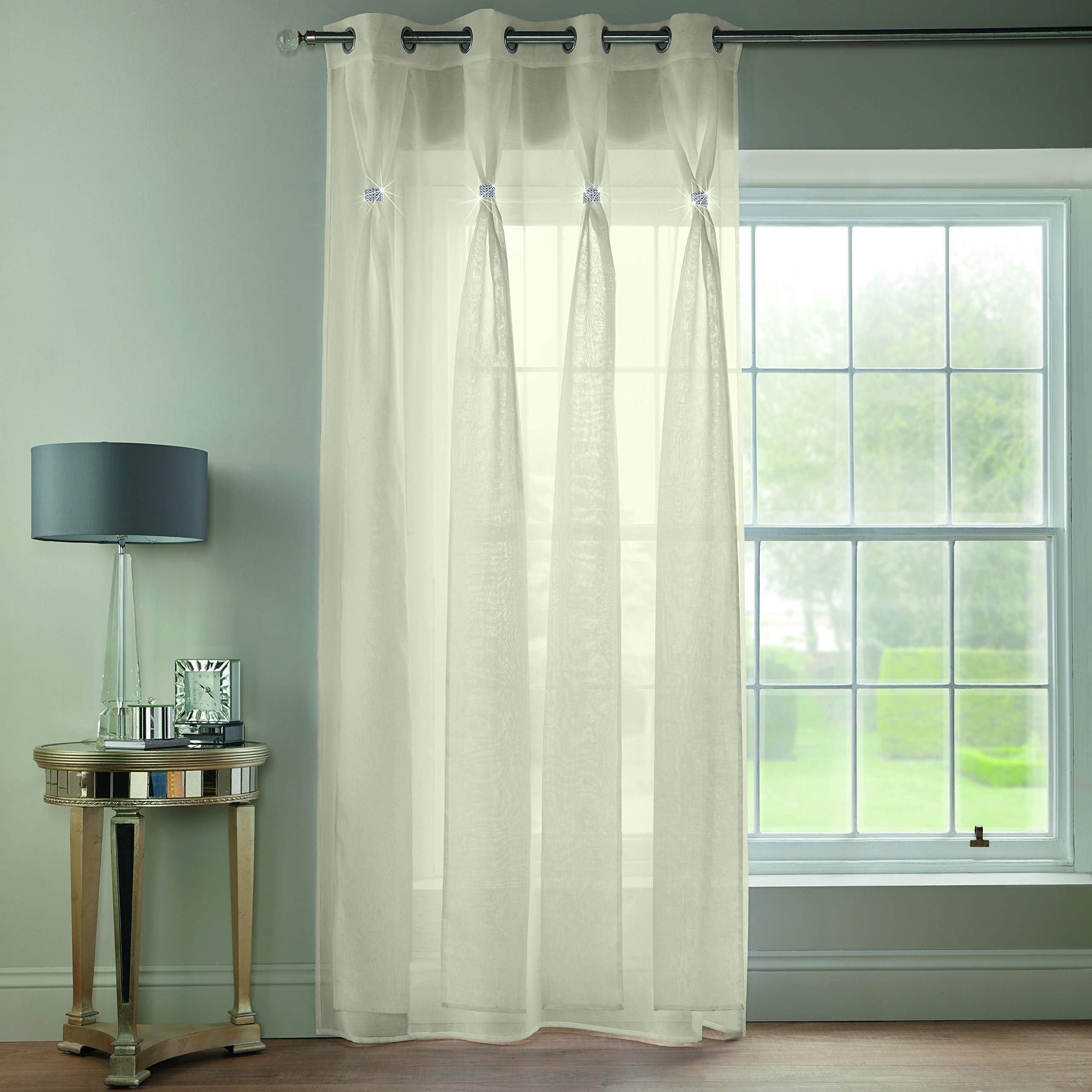 Alan Symonds Diana Dolly Diamante Ring Top Curtain Panel (Cream, 57" x 72" [145x183cm])
