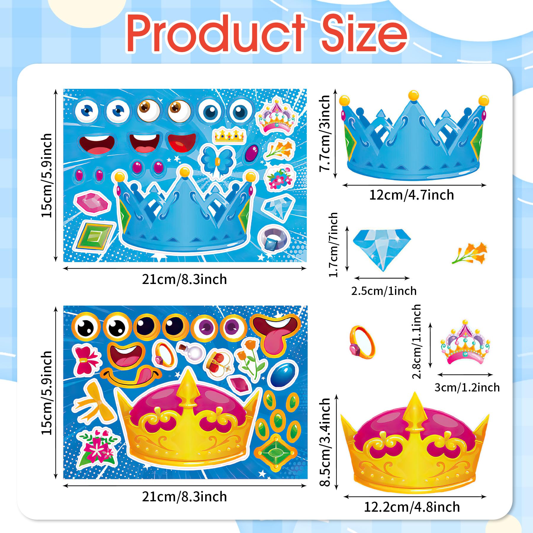 RAORAOYUE 16 Sheets Make a Face Crown Stickers, Make Your Own Crown Mix and Match Sticker Sheets, Kids Party Favor Supplies Craft - Image 2