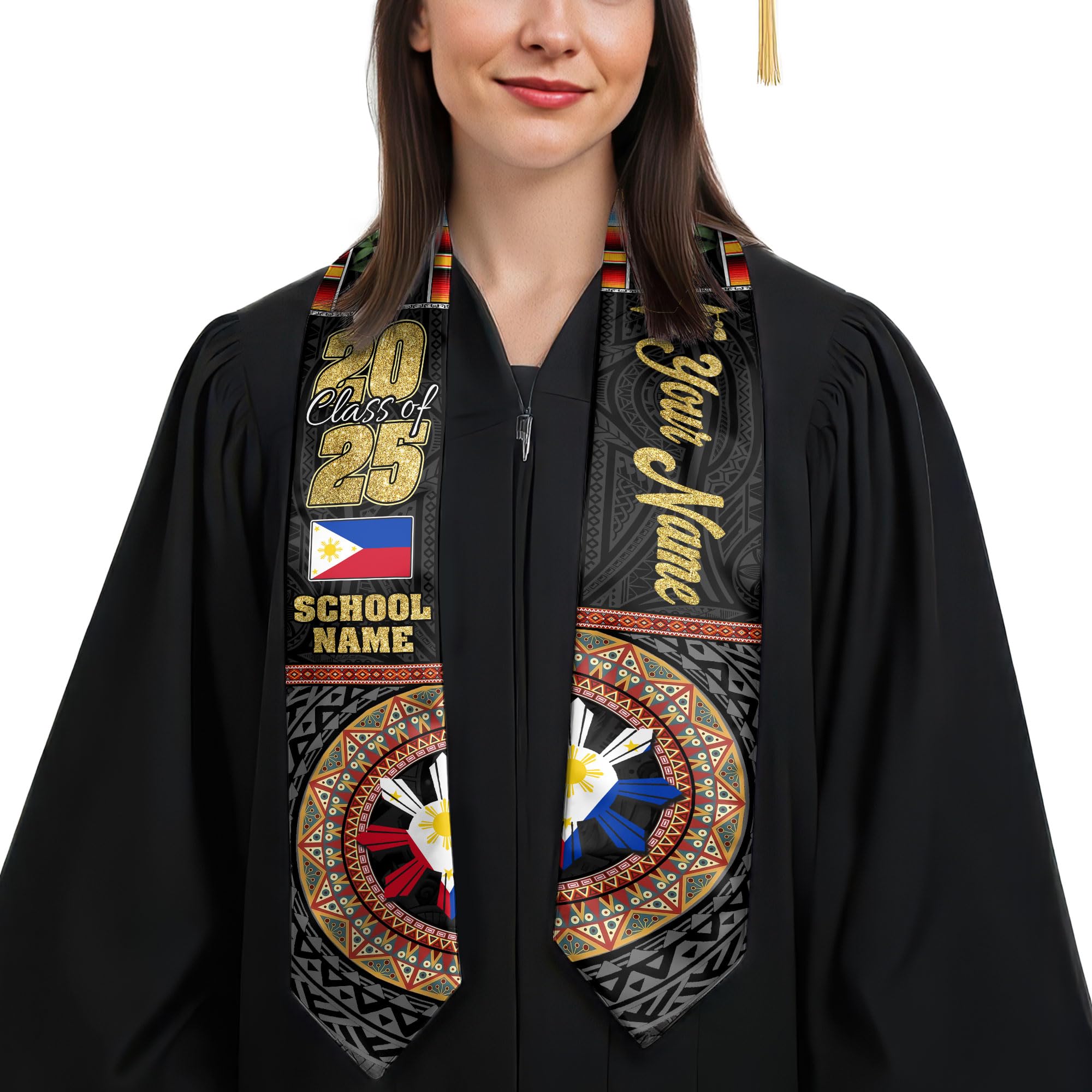 MonkeyVan Custom Filipino Graduation Sash 2025,Personalized Philippines Graduation Stole,Philippine-American Flag Graduation Sash S206