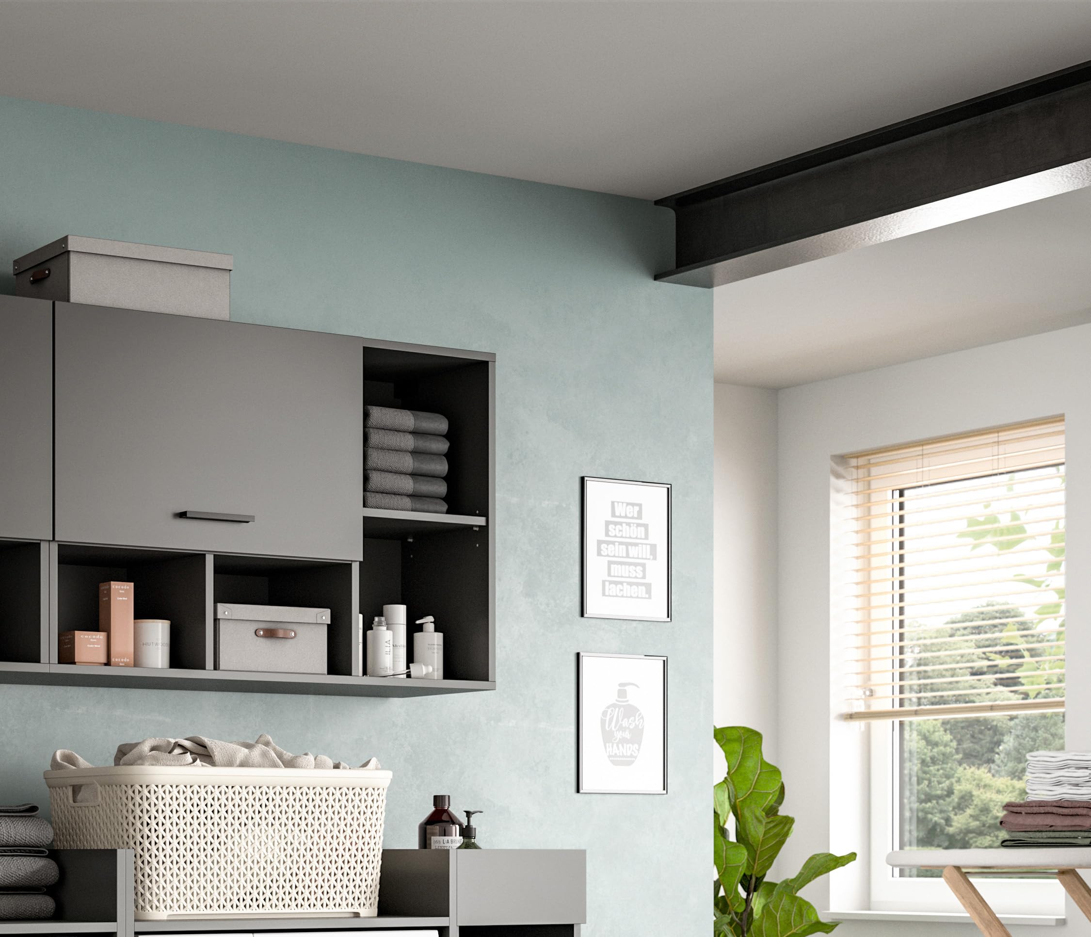 xonox.home – Hängeschrank Free 95x64x34 cm in anthrazit Nachbildung – Wandschrank für Bad, Küche oder Hauswirtschaftsraum – Kompakter Oberschrank mit Stauraum – modern & pflegeleicht