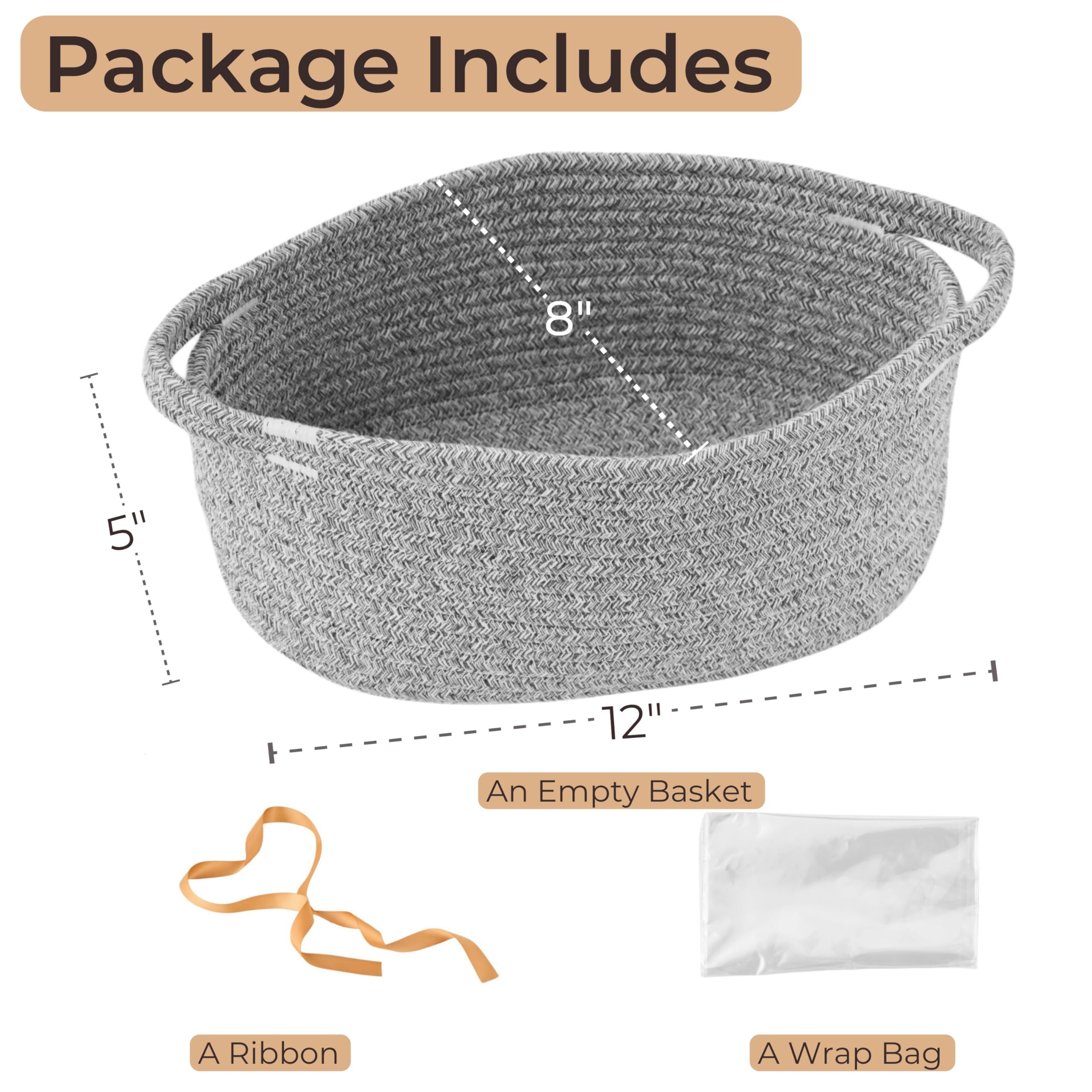 Cesto regalo con sacchetto avvolgente e nastro, piccolo cestino intrecciato vuoto per regalo, grazioso organizer decorativo per baby shower, lotteria, Halloween e Ringraziamento, 30,5 x 20,3