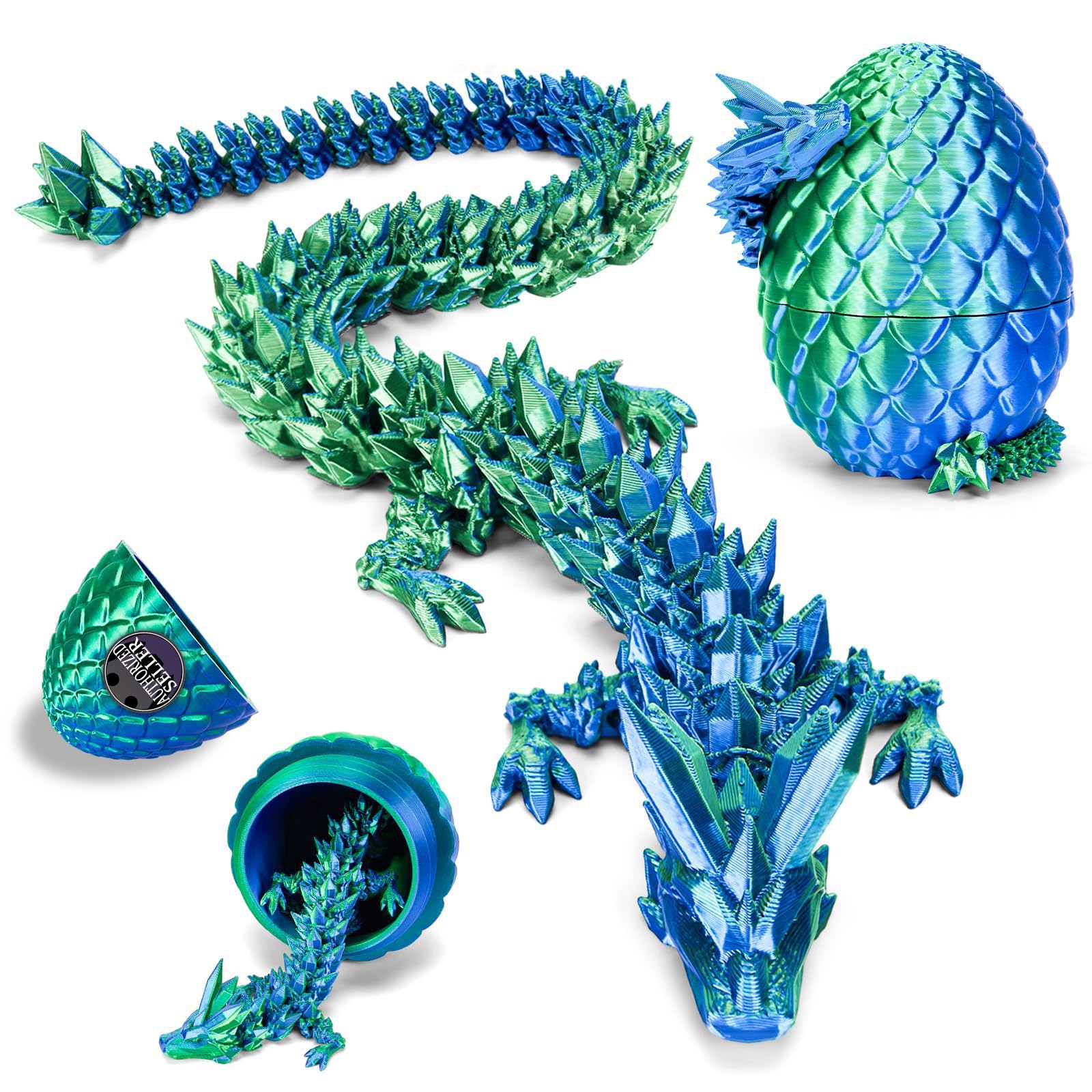 AWH YILCER 3D Printed Mystery Crystal Dragon Egg Fidget Toys, Laser Green