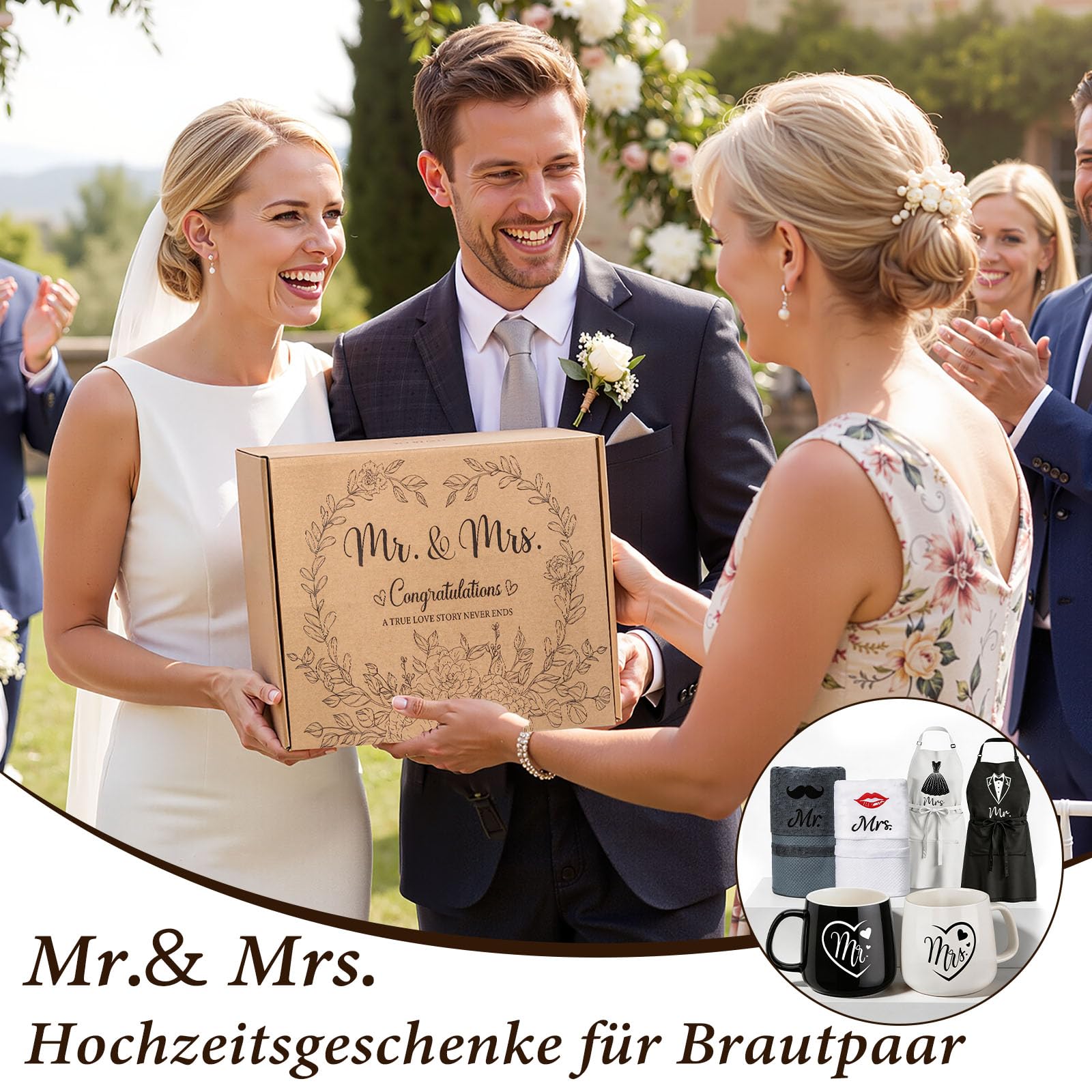 Regali di nozze per sposi, 6 pezzi, regalo per sposa e sposo, tazze, grembiule e asciugamano, regalo di fidanzamento, coppia, regalo di anniversario, matrimonio, fidanzamento