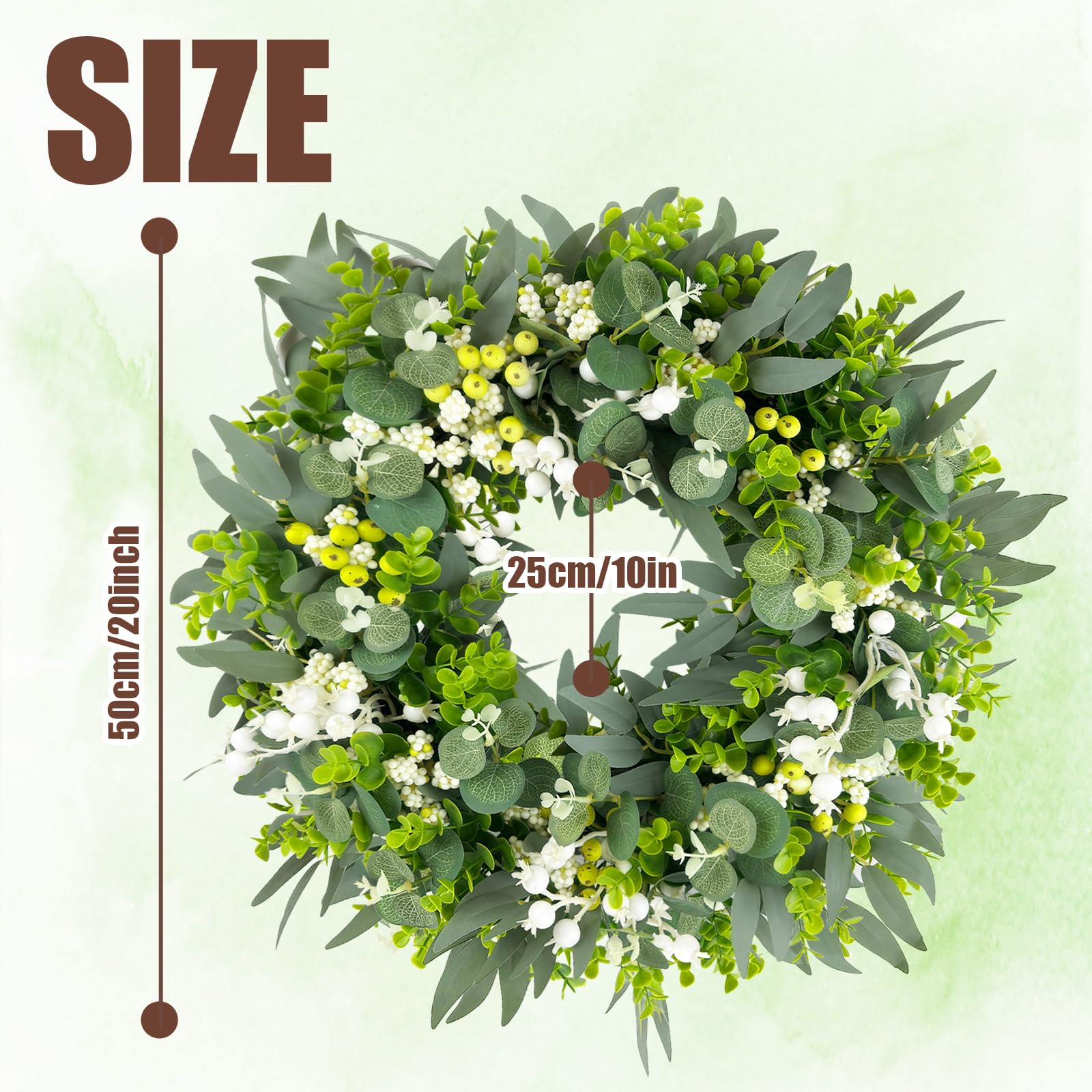 GAESHOW Eukalyptus Kranz 50cm Künstlich - Ganzjährige Türkranz Dekoration Für Haustür & Innen