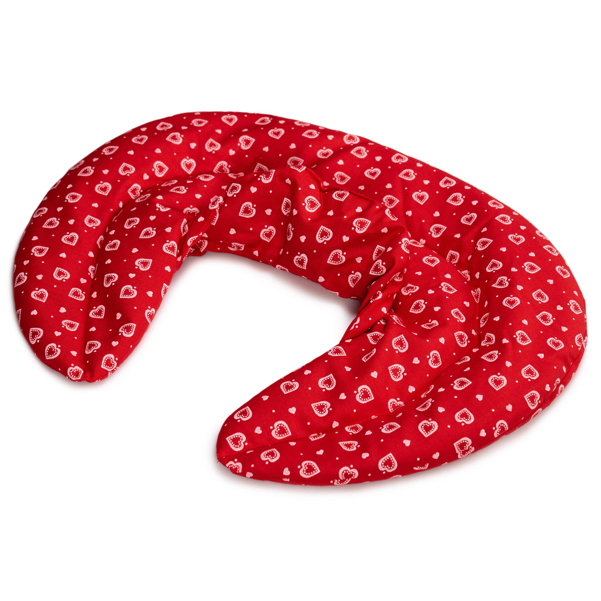 Cojín cervical con cuello alto, diseño de corazones, color rojo y lavanda