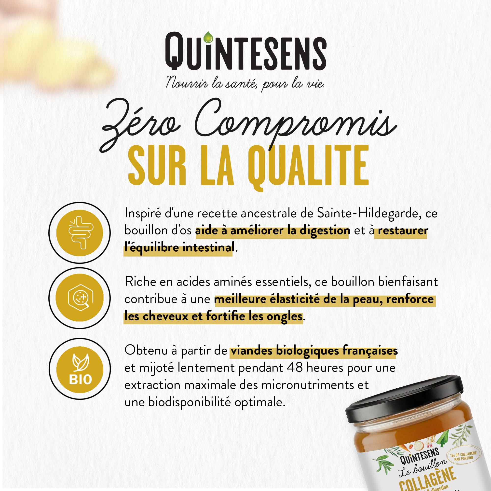 Lot de 6 Bouillons d'Os Collagène QUINTESENS 515 ml – Régénération Peau, Cheveux & Ongles, Récupération Sportive – +15g de Collagène Naturel par Portion – Mijoté 48h - 100% Bio & Naturel