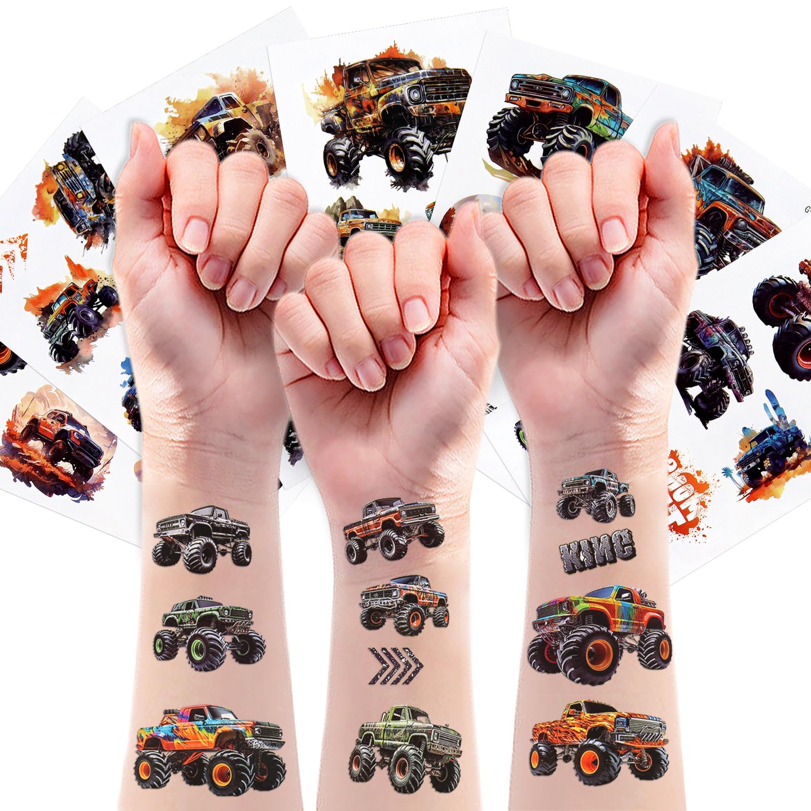 53 Styles Truck Car Temporary Tattoos Racing Car Baby Boy Girl Themed Temporary Tattoos for Kids Teens Adult, Waterproof Tattoos Stickers Party Supplies Decoration