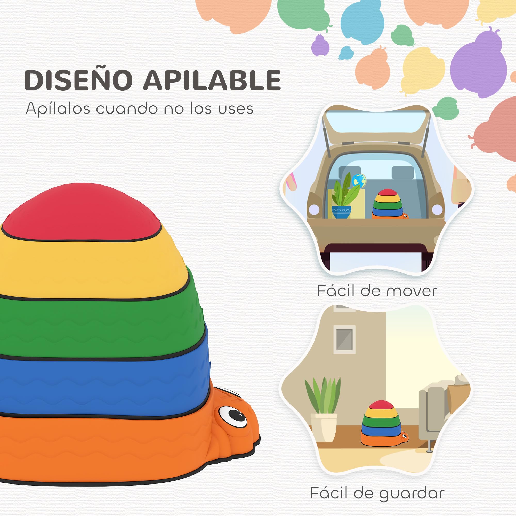 DeAO 6 Piedras De Equilibrio Con LED Y Temática Cangrejo – Juego Apilable Antideslizante Para Interior Y Exterior, +3 Años, Incluye Bolsa De Almacenaje