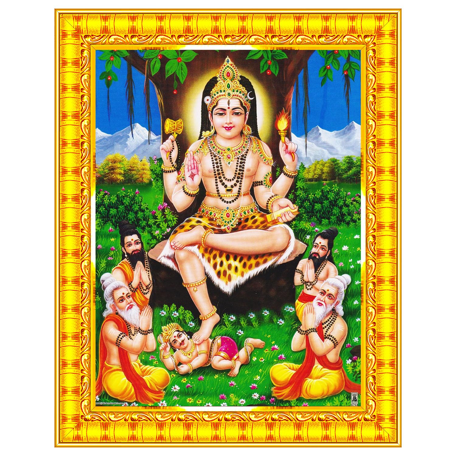 Pavan Photo Laminations Lord Dakshinamurthy Yoga Dakshinamoorthy Wall Painting Framed Home Decor (Wood,Matte,Gold,Big Size,10 x 12 Inch) R273M