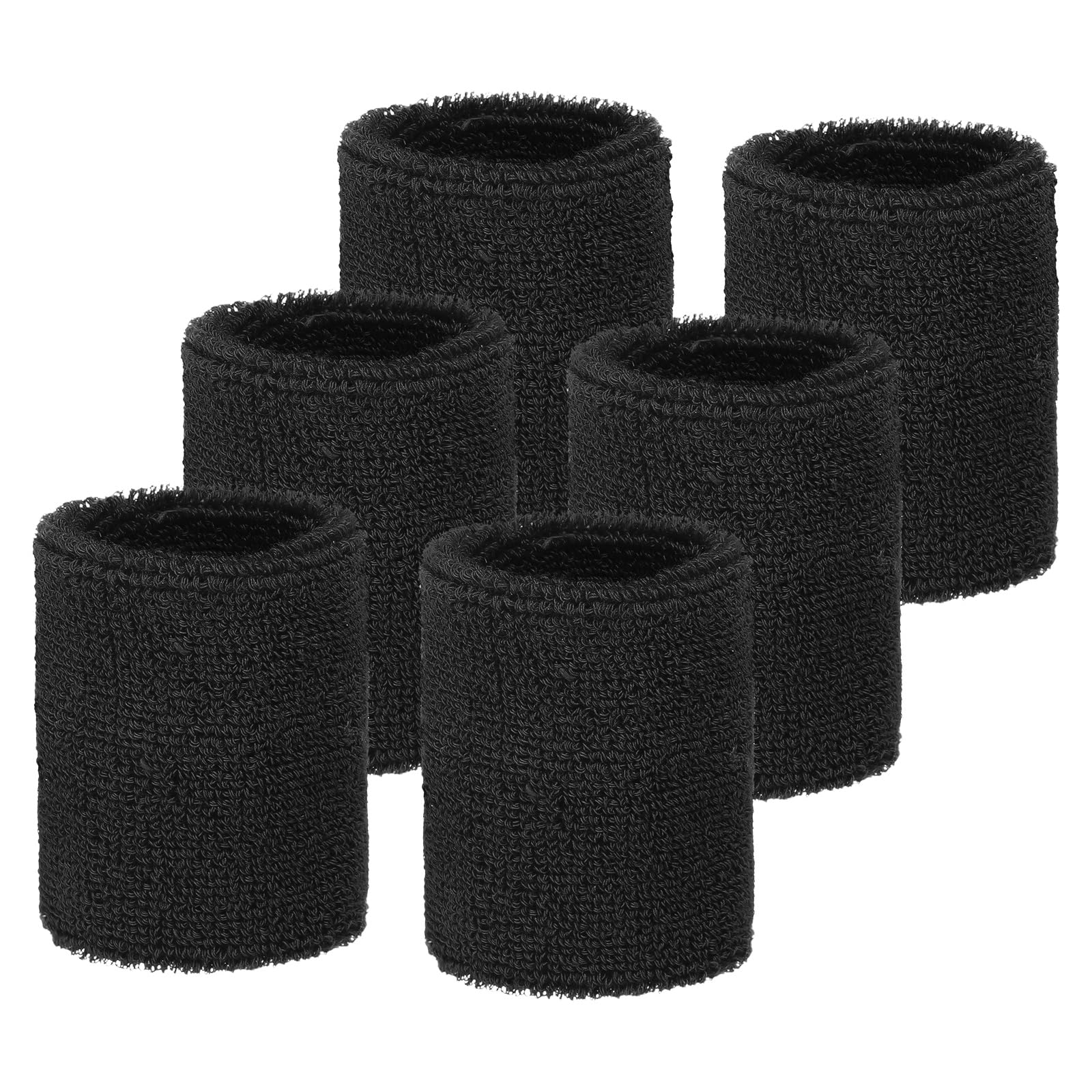 YELARXI Wrist Sweatbands Sports Absorbent Wristband Tennis Wrist Bands Sweat Band for Men and Women Elastic Wristbands, 6 Pack & 2.56" & Black