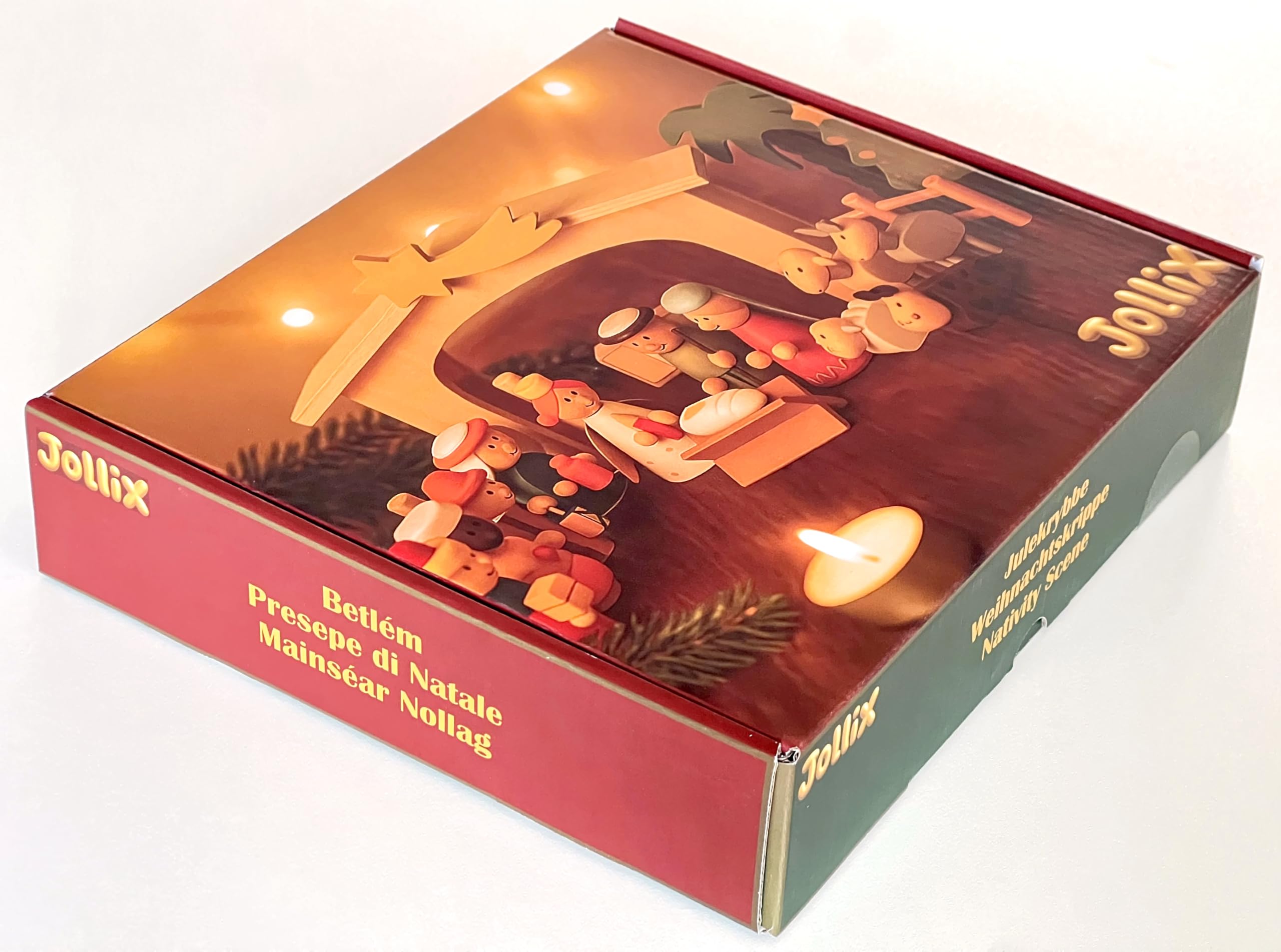 Weihnachtskrippe - Holz handbemalt - 18 Teile - mit Weihnachtsbaum – Krippenspiel für Kinder – farbenfrohe Deko & Geschenkidee - Stall mit Stern, Heilige Drei Könige, Maria & Josef, Ochs & Esel