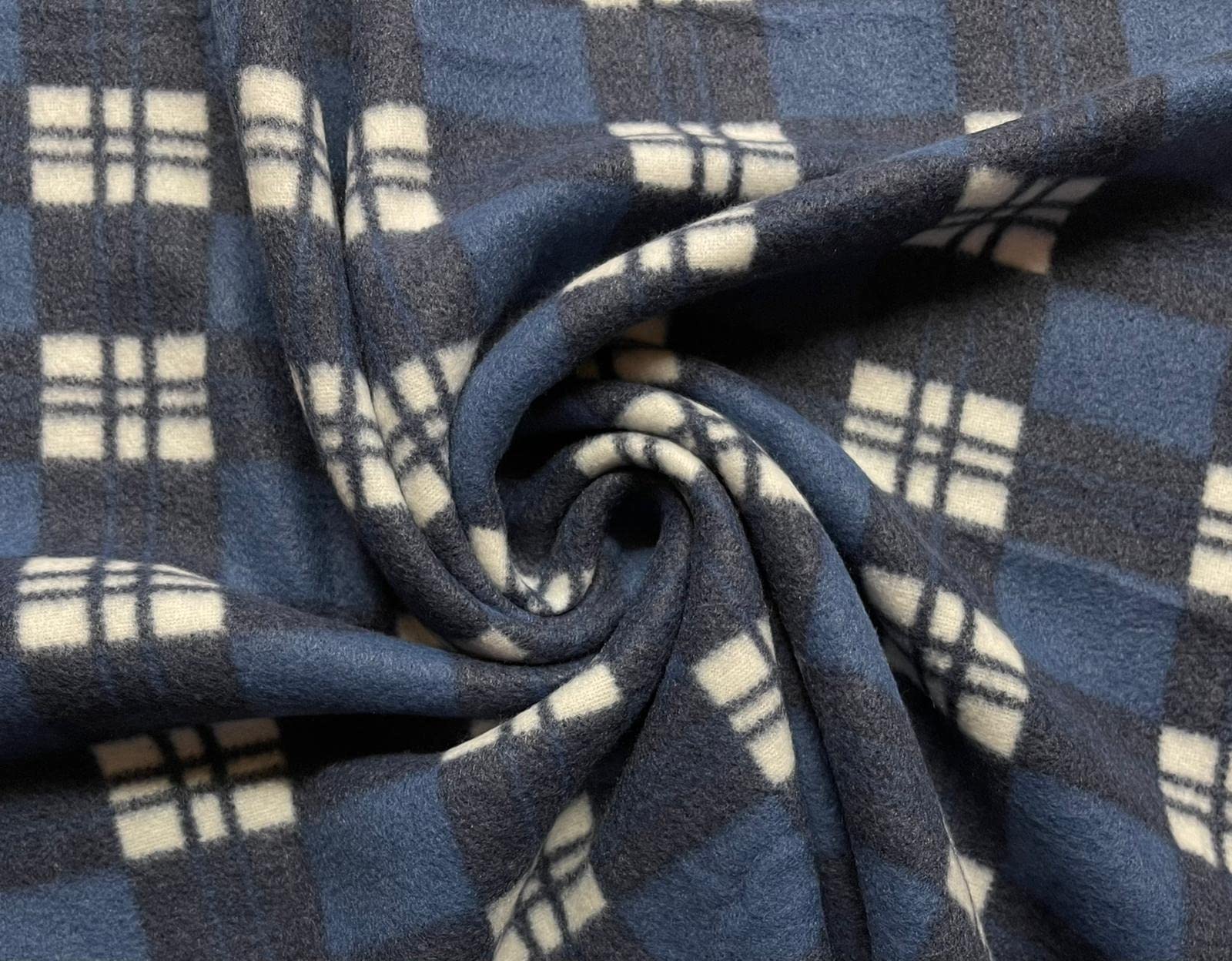 Printed Polar Fleece Fabric Material - Blue Checks, 1Mtr 150cmx100cm
