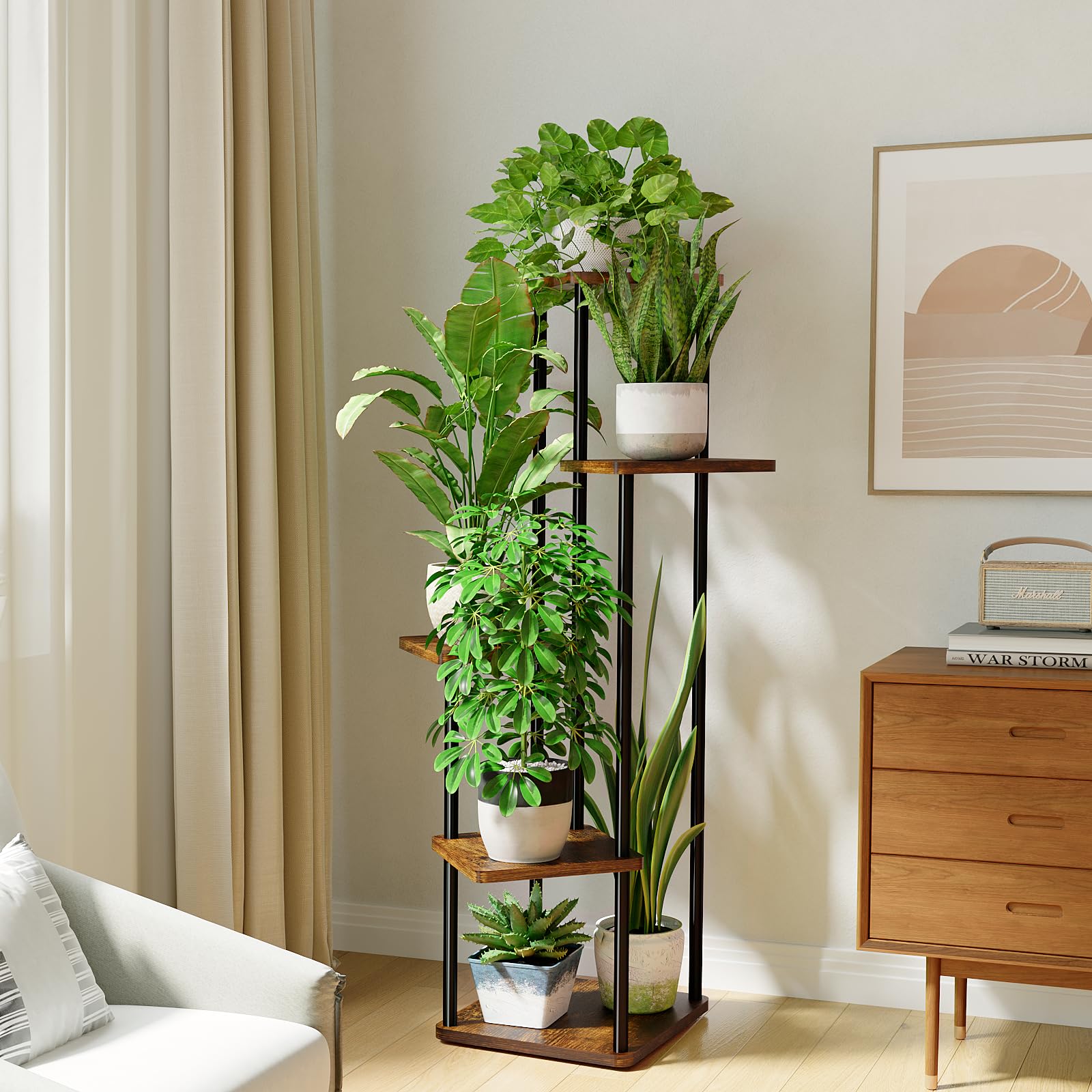 Bamworld 5 Tier 5 Potted Plant Stand Indoor, Tall Metal Plant Shelf for Multiple Plants, Corner Black Flower Pots Shelf for Patio Garden Balcony Living Room Bedroom - 3