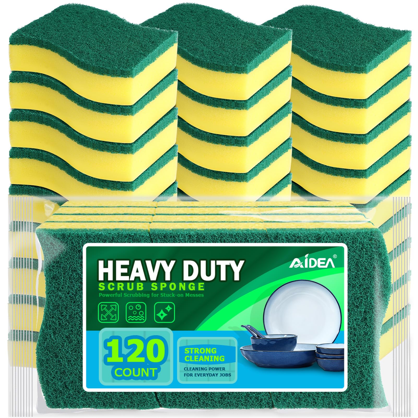 AIDEA Sponges Kitchen, 120 PK Heavy Duty Dish Sponge Kitchen, Scrub Sponges