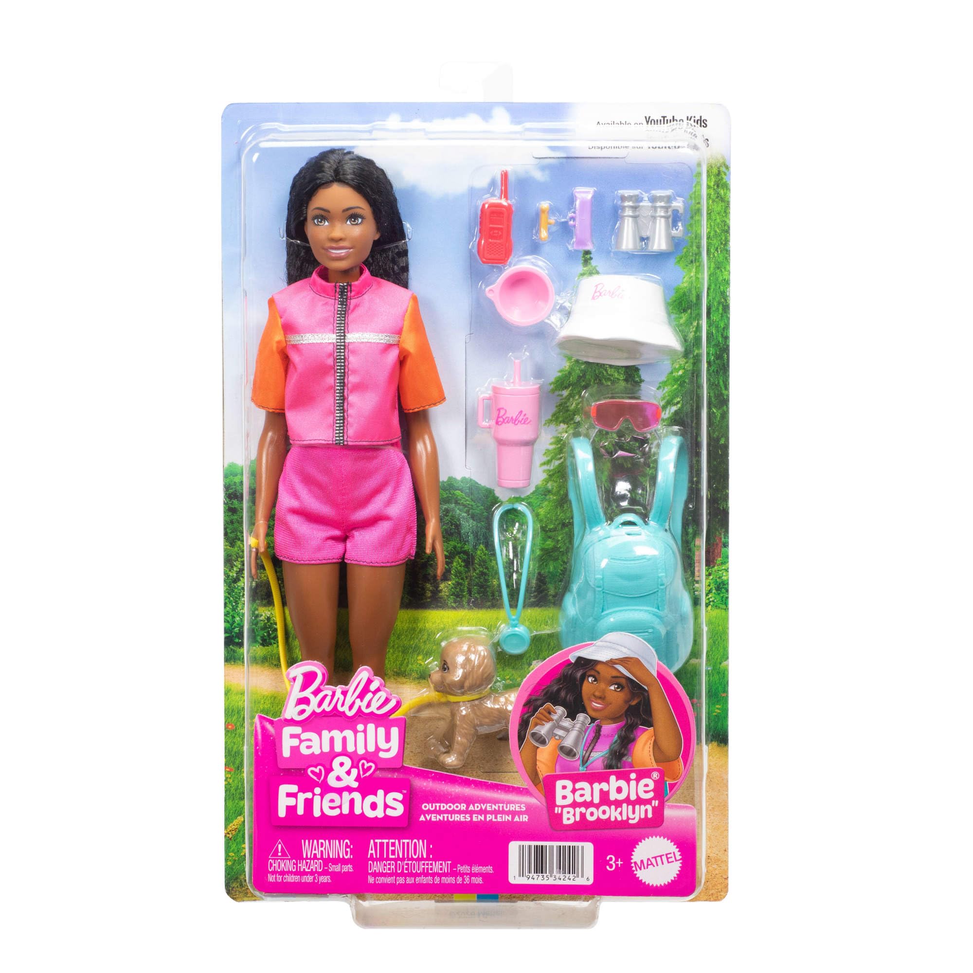 Barbie Brooklyn Aventuras Al Aire Libre Con Más De 10 Accesorios De Acampada | Muñeca Con Cachorrito Y Equipo De Senderismo, A Partir De 3 Años