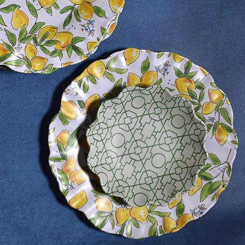 Miniatura 3 de Merritt French Lemons - Platos llanos de melamina de 11-1/2 pulgadas con borde festoneado, juego de 6
