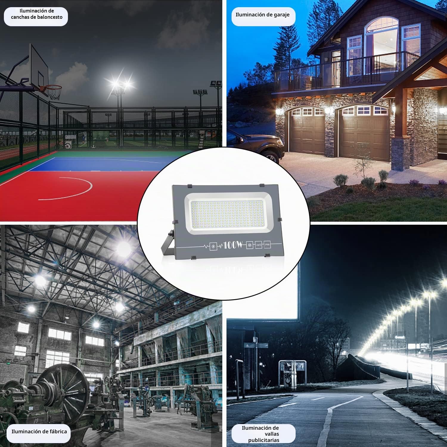 600W Focos LED Exterior 6000K Blanco Frío 1 Pcs | 60000LM IP66 Impermeable, Foco Exterior Seguridad con Alta Luminosidad para Jardín, Patio, Garaje, Terraza