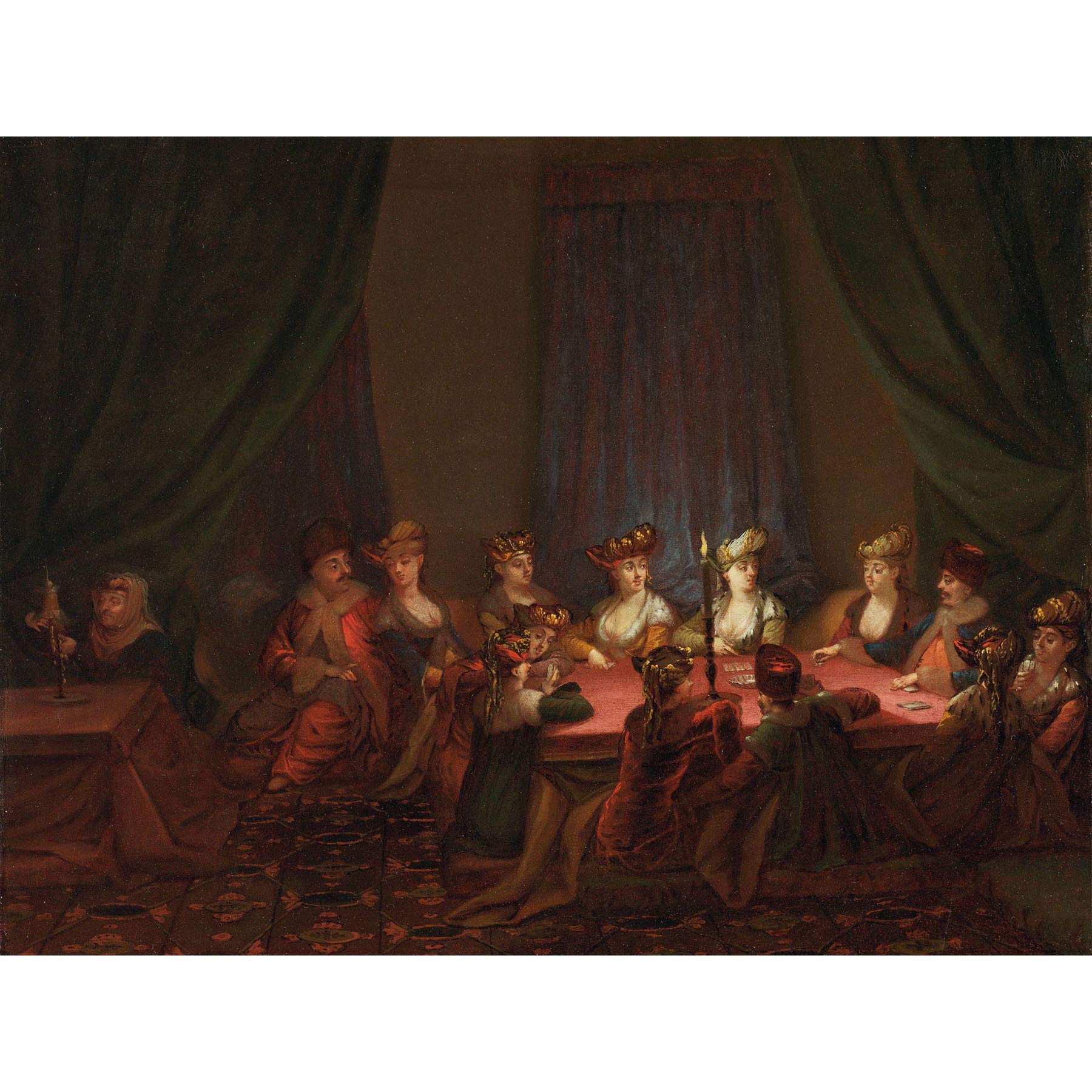 Artery8 Vanmour Party Of Armenians Playing Cards Painting Premium Wall Art Canvas Print 18X24 Inch