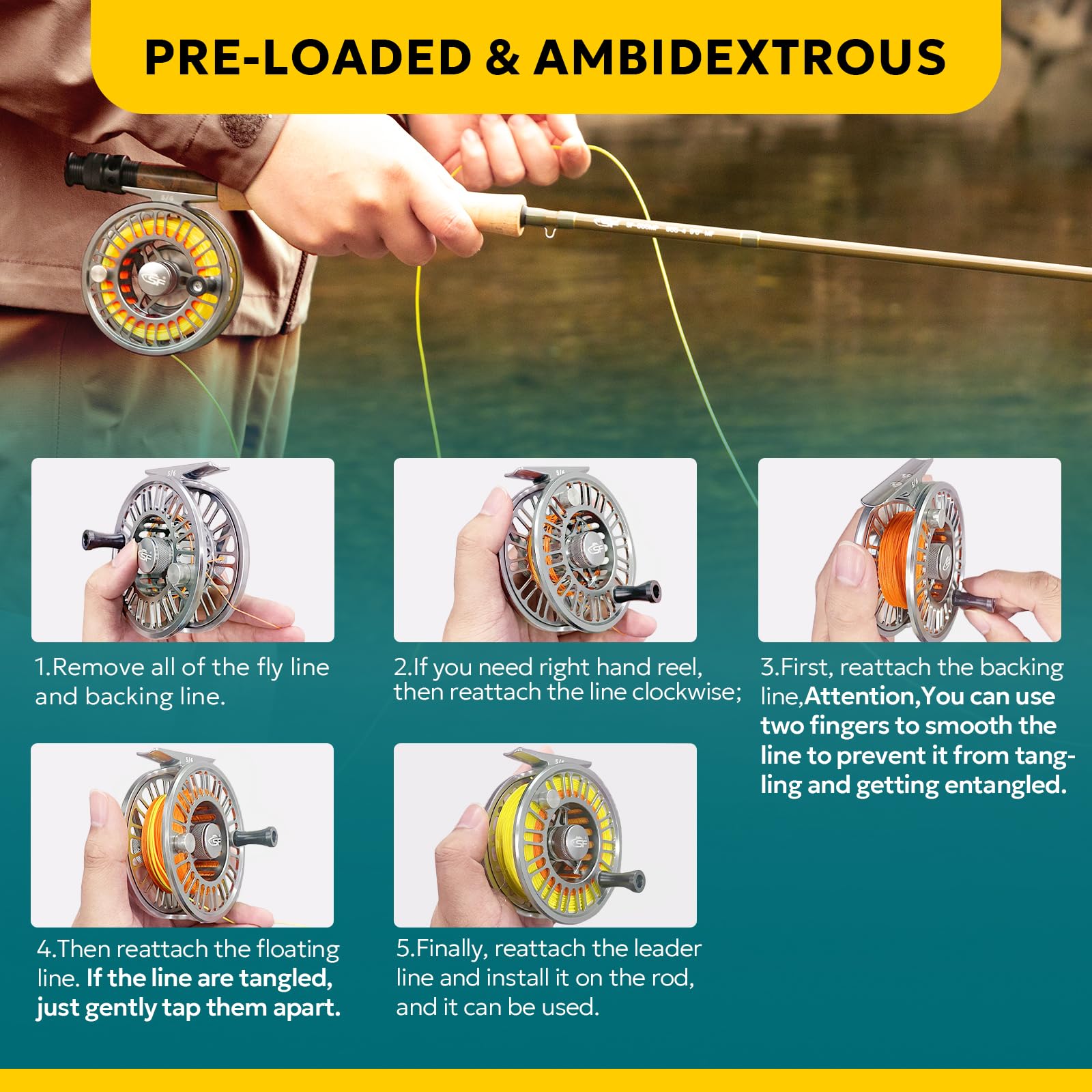 SF SF-003 Pro Mulinello da pesca a mosca per acqua dolce, processo di lavorazione di precisione CNC, design a medio arbor, sistema di trascinamento liscio, corpo in alluminio leggero