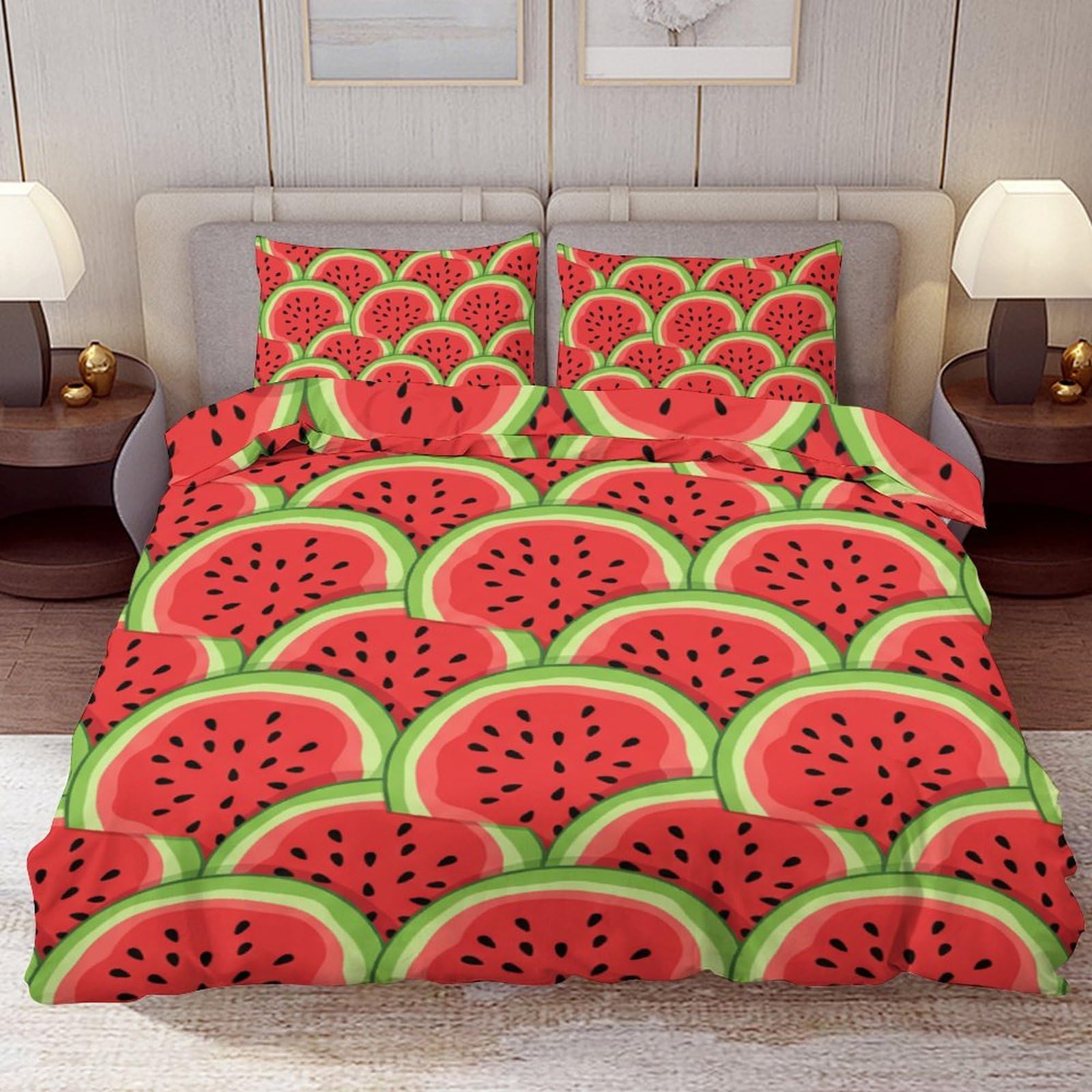 Delerain Comforter Cover Set Twin Size, Fresh Watermelon Slice 3-Piece Bedding Set for Boys Girls Teens Modern Soft Microfiber Bedroom Set Room Decor, 1 Duvet Cover + 2 Pillowcases