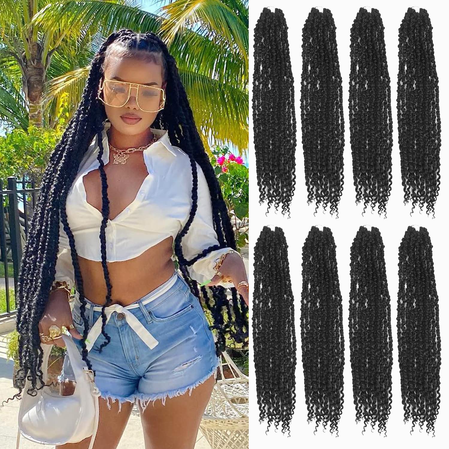30 Inch Passion Twist Crochet Hair 8 Packs Long Passion Twist Hair Pre-Twisted, Pre Looped Ombre Passion Twists Crochet Passion Twist Hair Pretwisted
