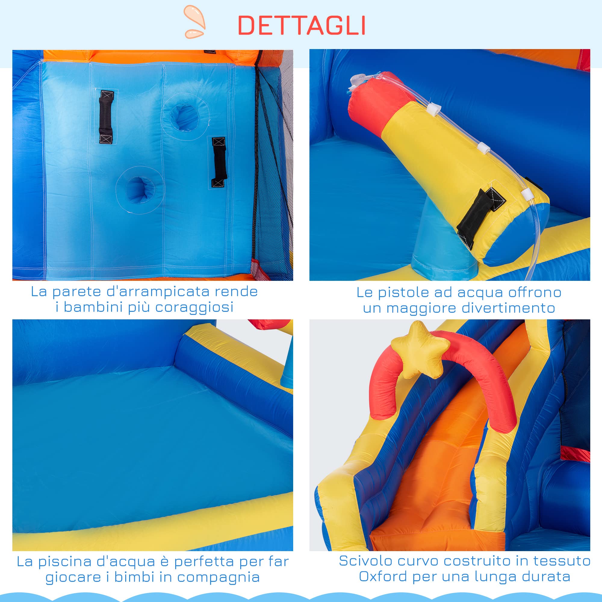 Outsunny Castello Gonfiabile per Bambini 3-8 Anni a tema Spazio con Borsa da Trasporto, 11 Paletti e Toppe Inclusi, in Tessuto Oxford, 340x270x227 cm