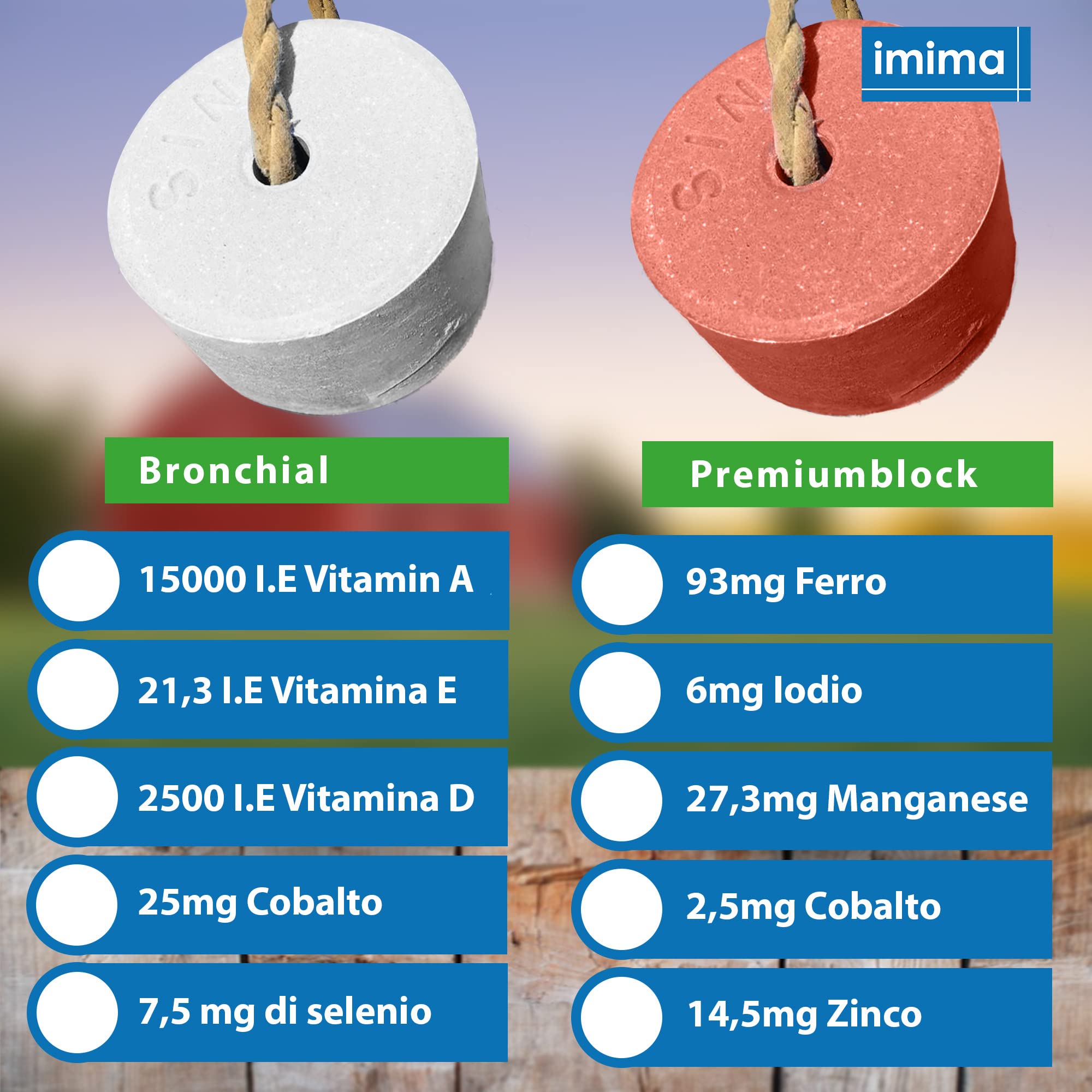 Lick-Bar Premium Set 4X 3kg con HerbalBlock, PROBIOTIC, MultiVitamin BRONCHIAL, PREMIUMBLOCK Set 4 x 3 kg - Pietre per leccare il sale per cavalli, pecore, capre, selvaggina e bovini