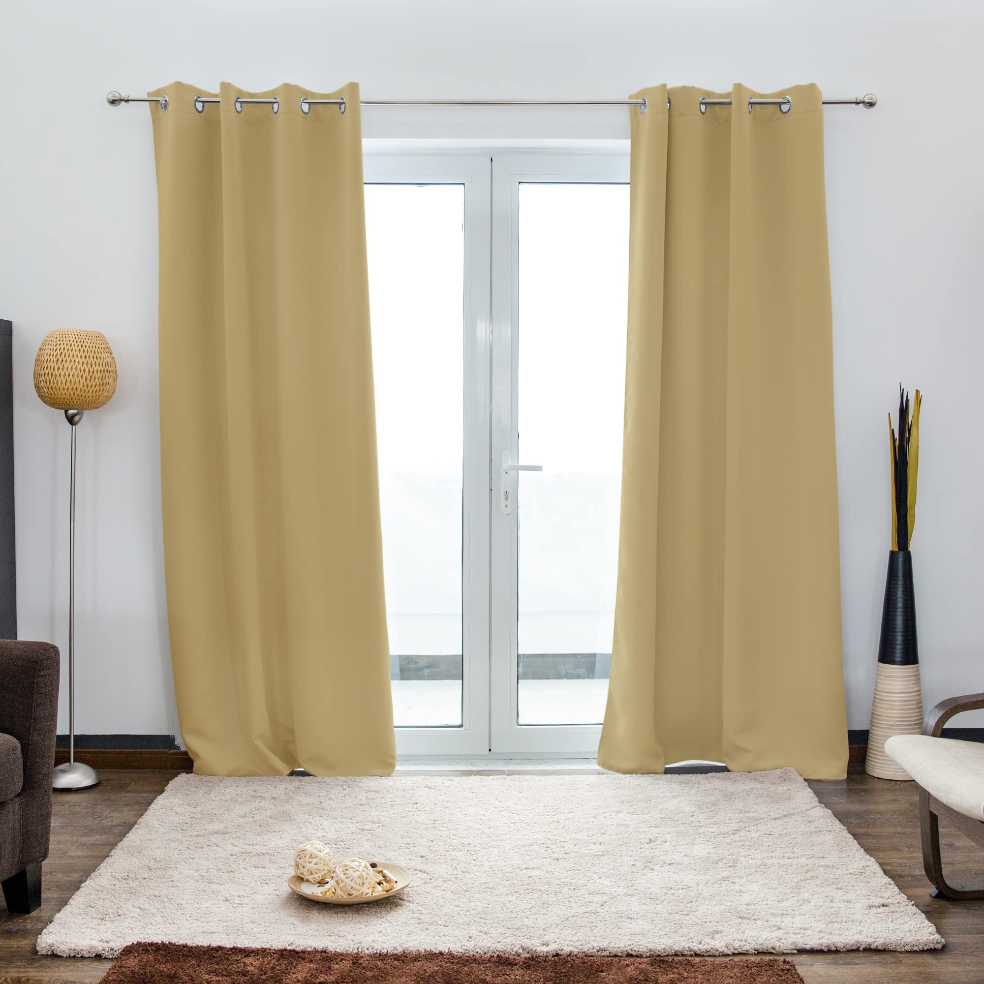 Victoria M. Aurora Verdunkelungsvorhang Blickdicht, Thermovorhang, Ösenvorhang, Schallschutz Vorhang 140 x 245cm, Creme, 2er Pack
