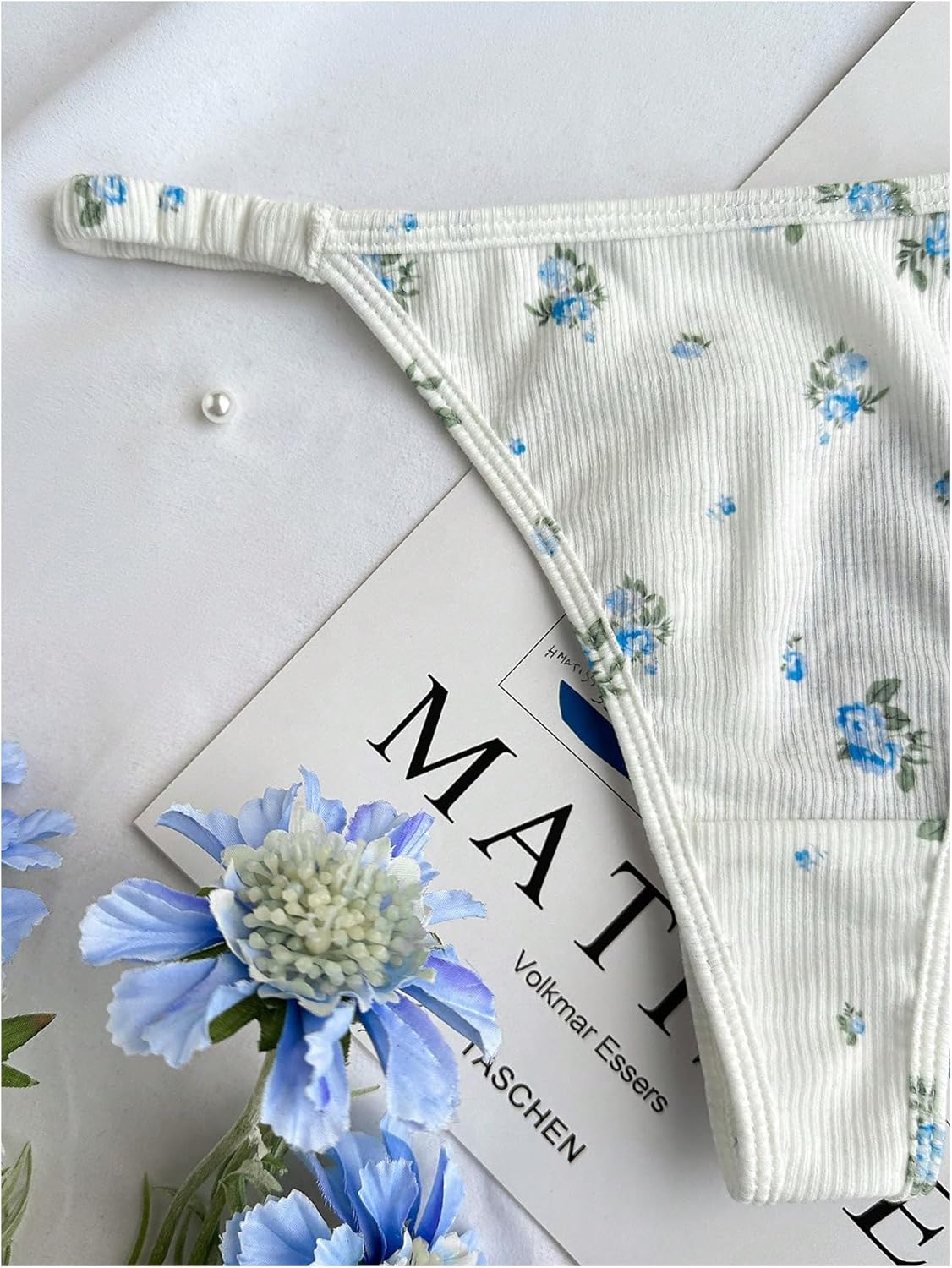 SHENHE Women's 5 Pack G String Thongs Floral Print Ribbed Knit Low Rise Panties Underwear - Image 4