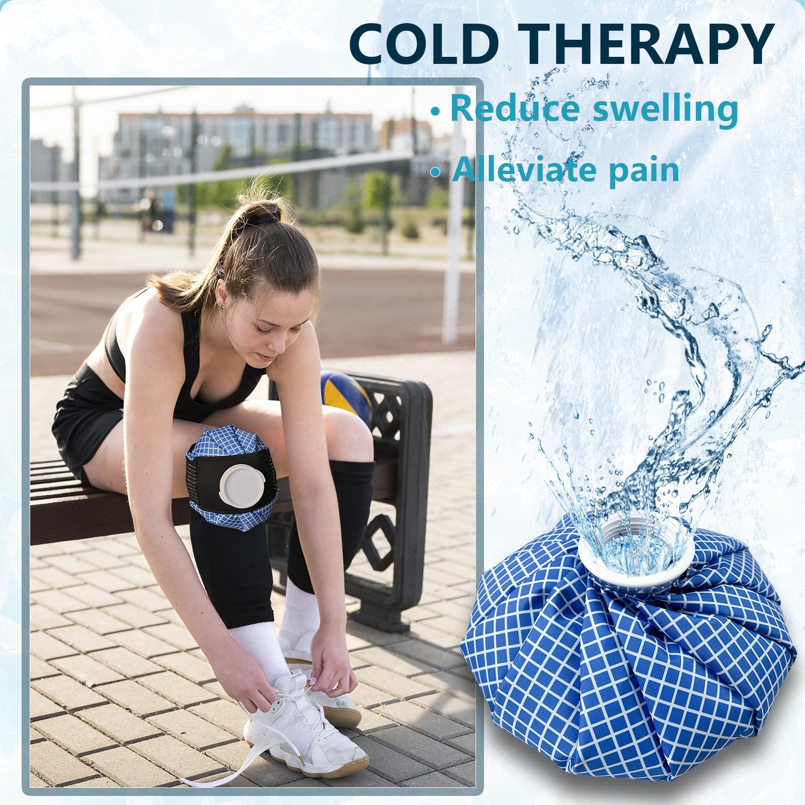 Bolsa de hielo reutilizable para lesiones: proporciona terapia de frío duradera para aliviar el dolor, incluye 3 tamaños diferentes de paquetes de hielo (6 pulgadas/9 pulgadas/11 pulgadas) para