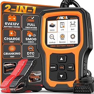 ANCEL AD410 PRO OBD2 Scanner and Battery Tester,2-in-1 Car Diagnostic Tool,Check Engine Light,EVAP Test,Live Data,6V/12V Battery Analyzer with Cranking & Charging System Test for Car Motorcycle