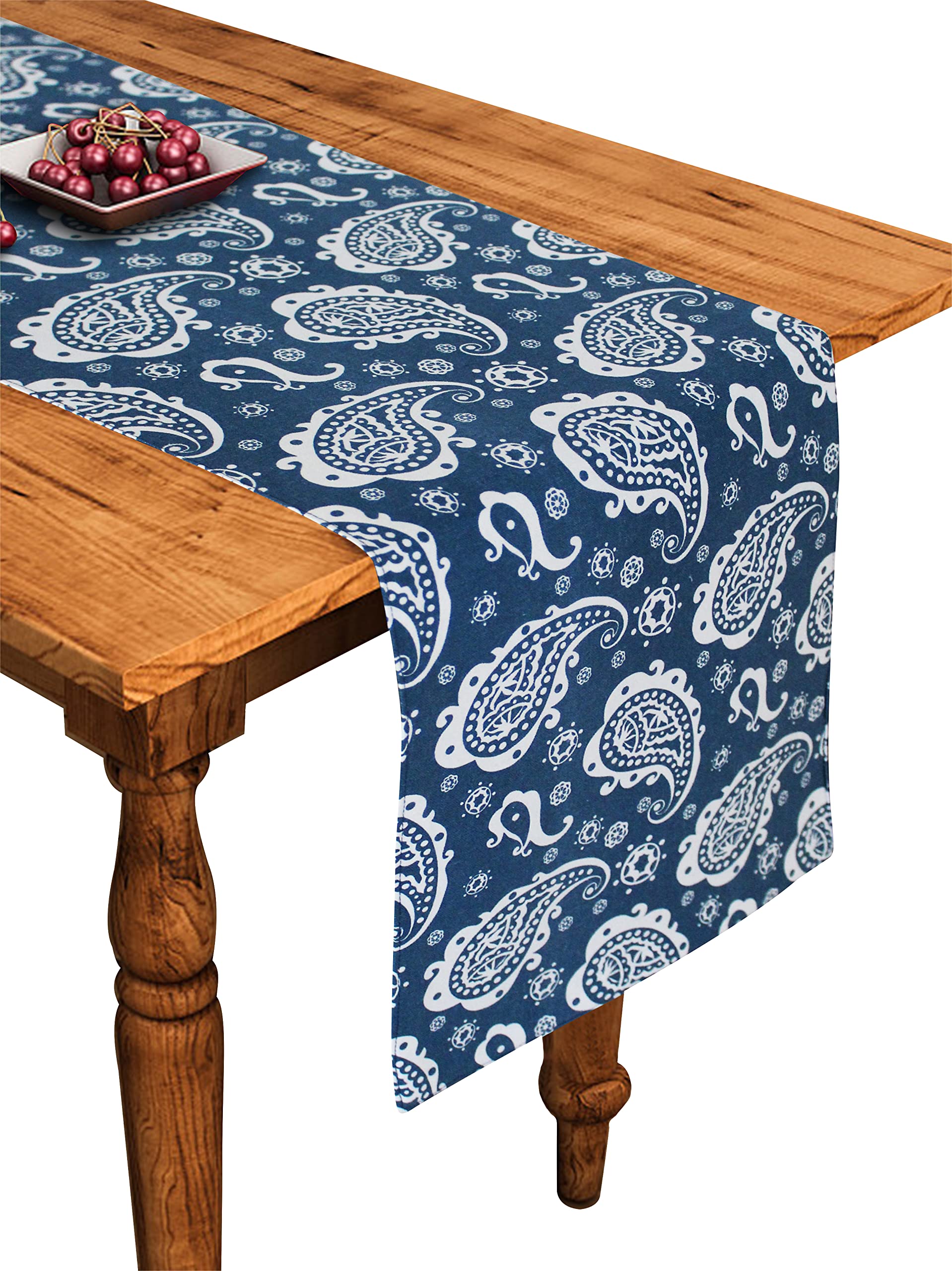 Airwill Cotton Blue Paisely Designed Pattern Table Runner Length 152cm (Blue, Pack of 1)-picture-14