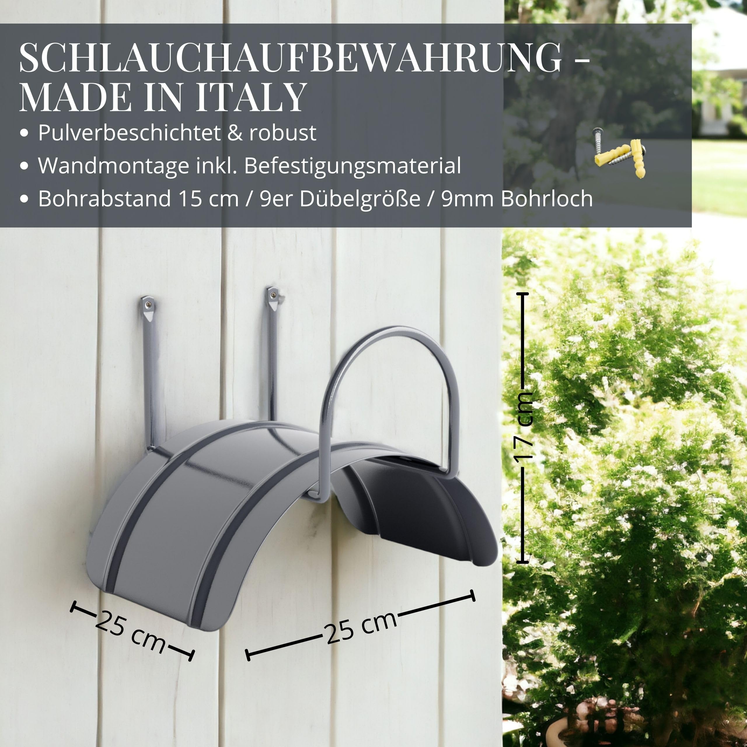 LIVLIG Gartenschlauch 1/2 Zoll 30 m Set – 1/2 Zoll Wasserschlauch inkl. Wandhalterung und Messing Sprühpistole (stufenlos regulierbar) & Kupplungen, Bewässerungs-Set 30m, Anthrazit