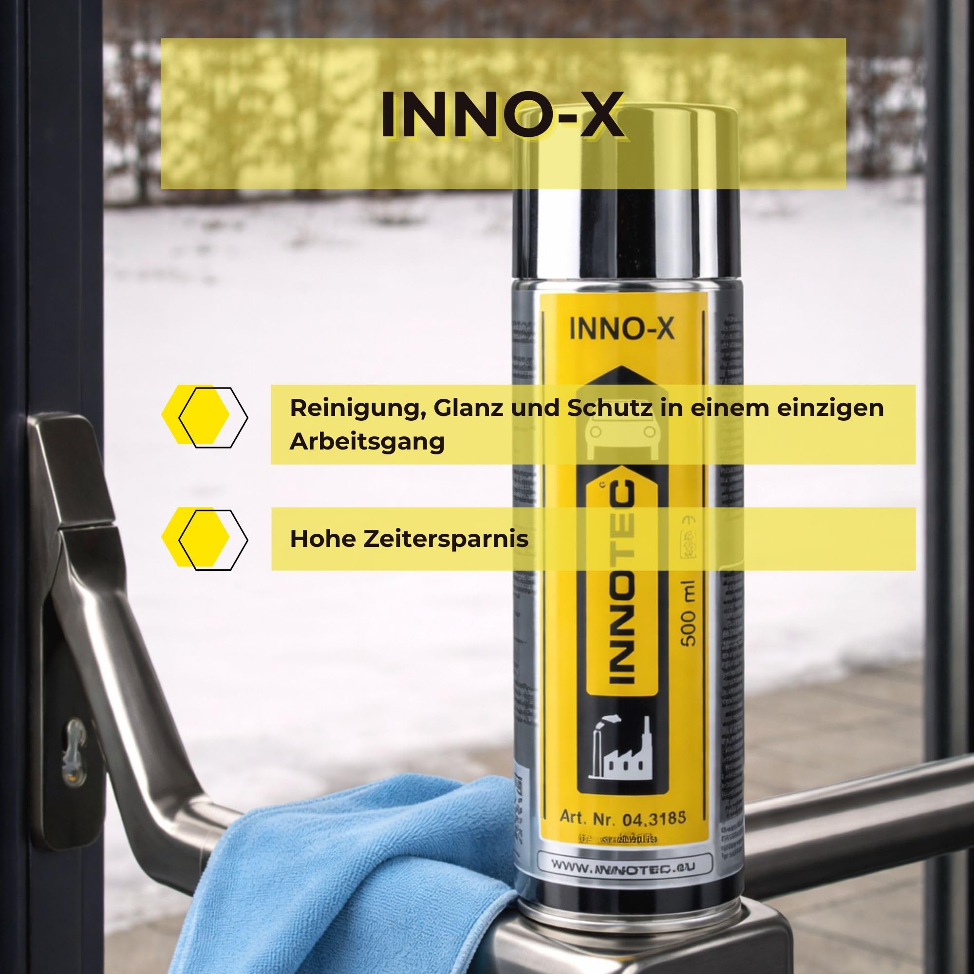 2 Stück INNOTEC Inno-X 500 ml – Edelstahl-Reiniger und Pflege-Spray – entfernt Fett, Schmutz, Fingerabdrücke und Verunreinigungen – für Edelstahl, Chrom, Küche, Grill, Industrie und Fahrzeugteile