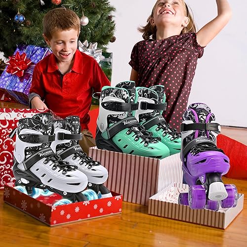 Miniatura 6 de Kuxuan Skates Patines de ruedas para niñas y niños, 4 tamaños ajustables, patines divertidos para niños pequeños con ruedas iluminadas para