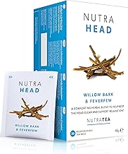 NUTRAHEAD - Thé antimigraine | Thé anti-maux de tête - Pour soulager les migraines - Contient de la Grande Camomille, de l’écorce de saule et de la rhodiola – 20 sachets de thé - Nutra Tea - Tisane