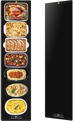 Miniatura 9 de Bandeja de calentamiento de alimentos para bufé de fiestas, 40"x14" extra grande larga con superficie de vidrio, tapete calentador eléctrico con 9