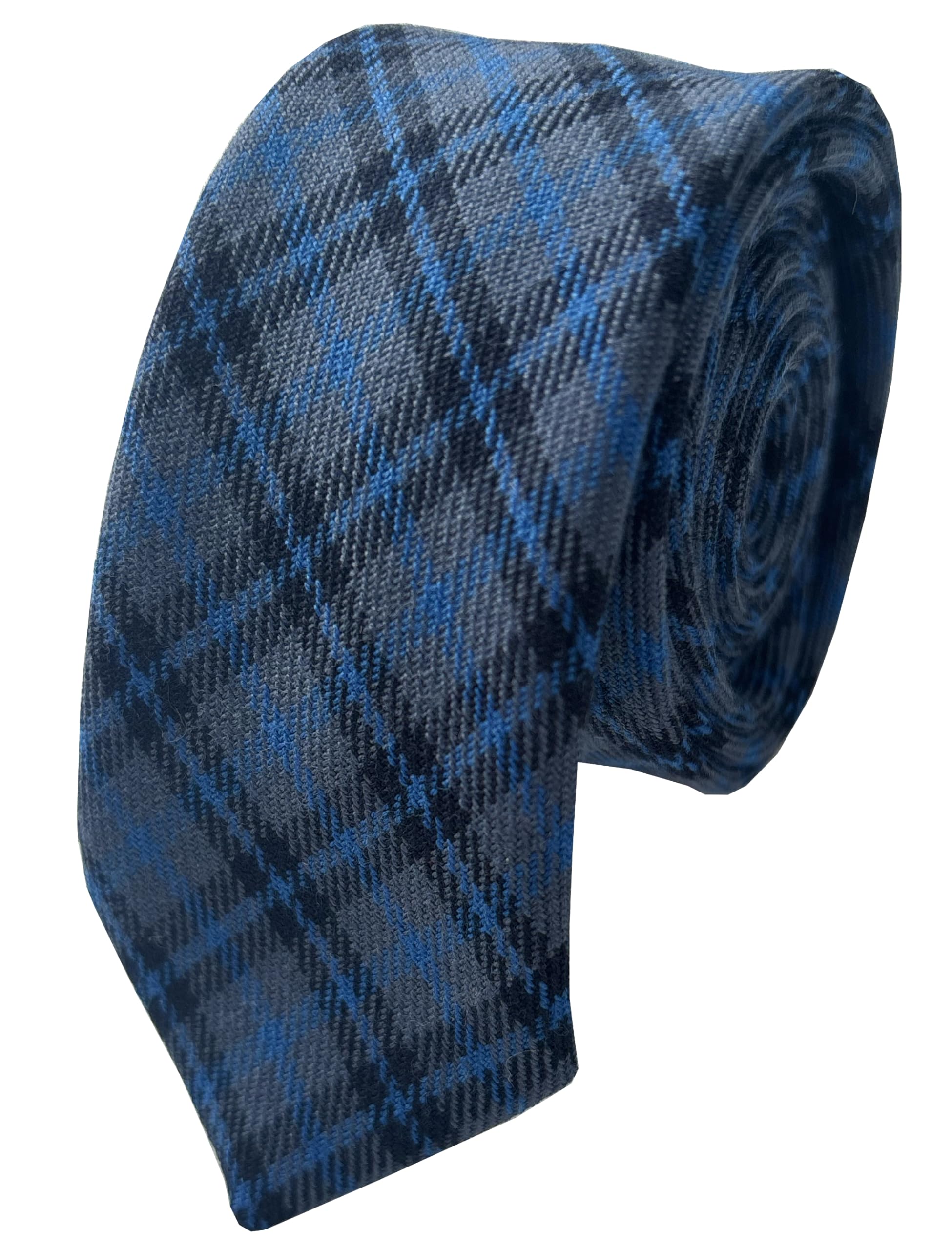 Great British Tie Club Men's Blue, Black Bedford Blue Tartan Skinny Thin Width Neck Tie