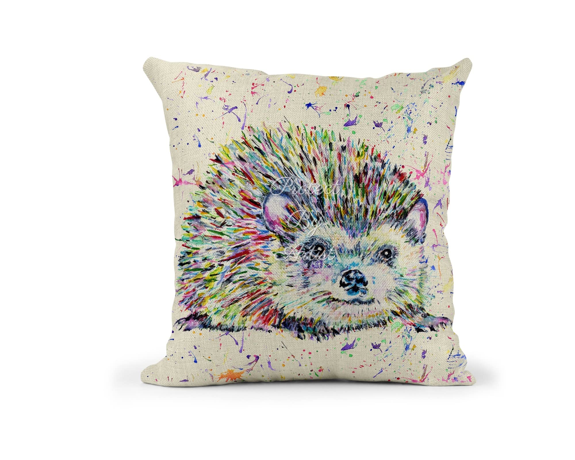 Vixar Hedgehog Watercolour Rainbow animal Linnen Cushion With filling or cover only, 40x40cm, gift, christmas, Birthday (Cover Only) (Cover only)