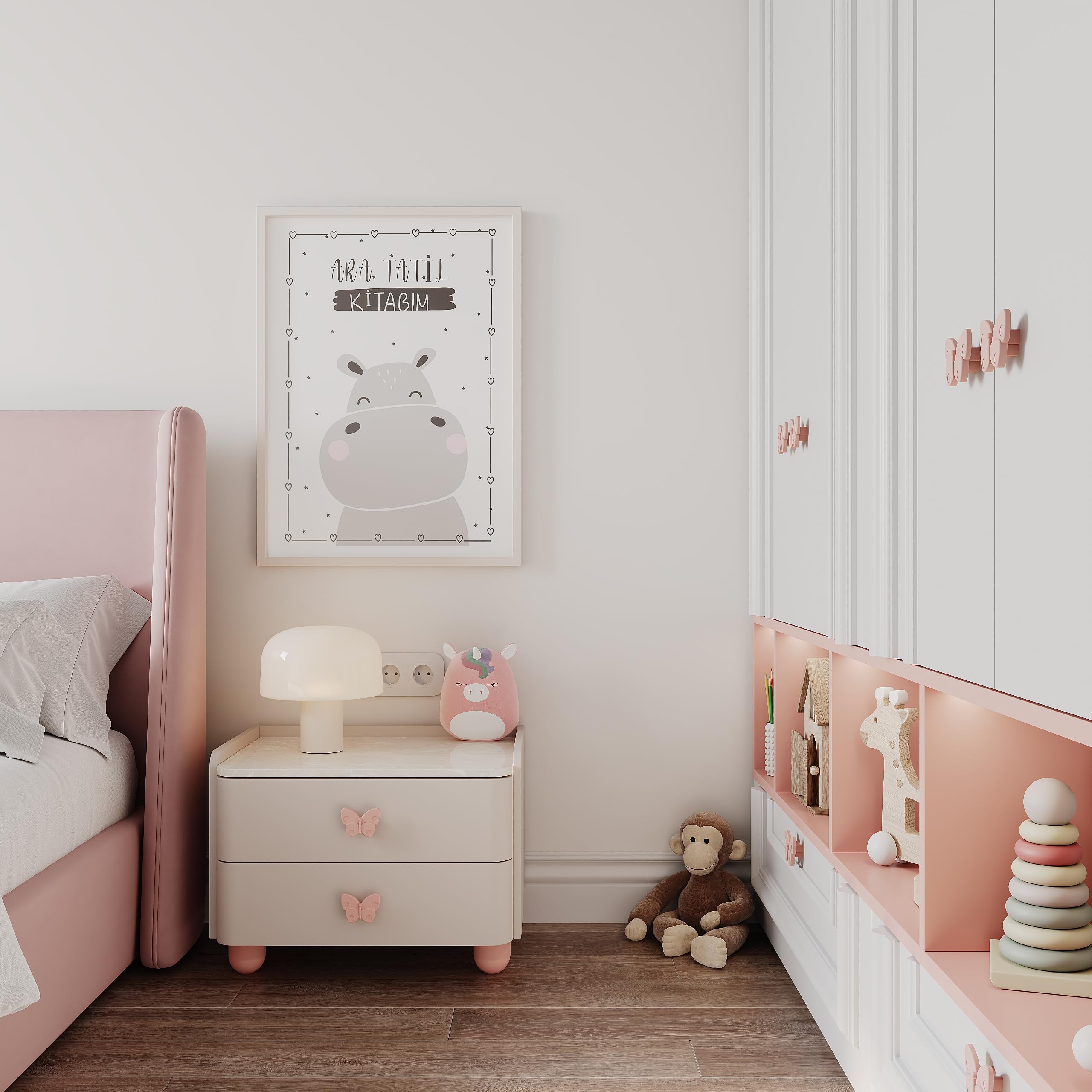 Poliplast - Set da 6 Pomelli, Design farfalla per Armadio e Cassetti e cameretta bambini, Articolo 427F, Verniciato a mano, Colore Rosa Salmone
